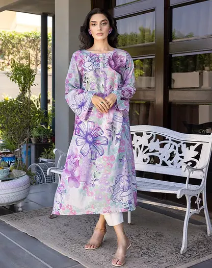minimal floral print lawn shirt with a clean, straight-cut silhouette for a professional look