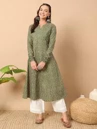 A-line lawn kurta featuring intricate floral digital prints and geometric border patterns.