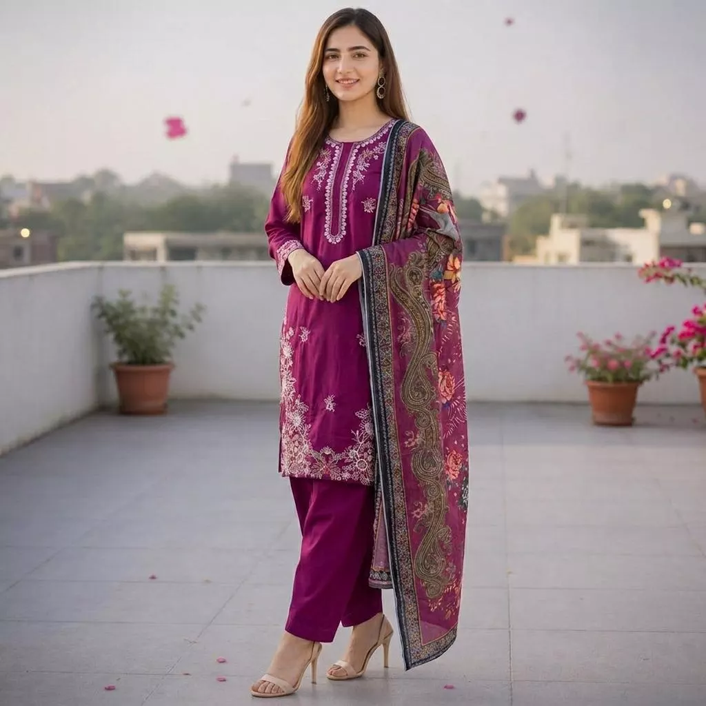 3 piece embroidered lawn suit stitched