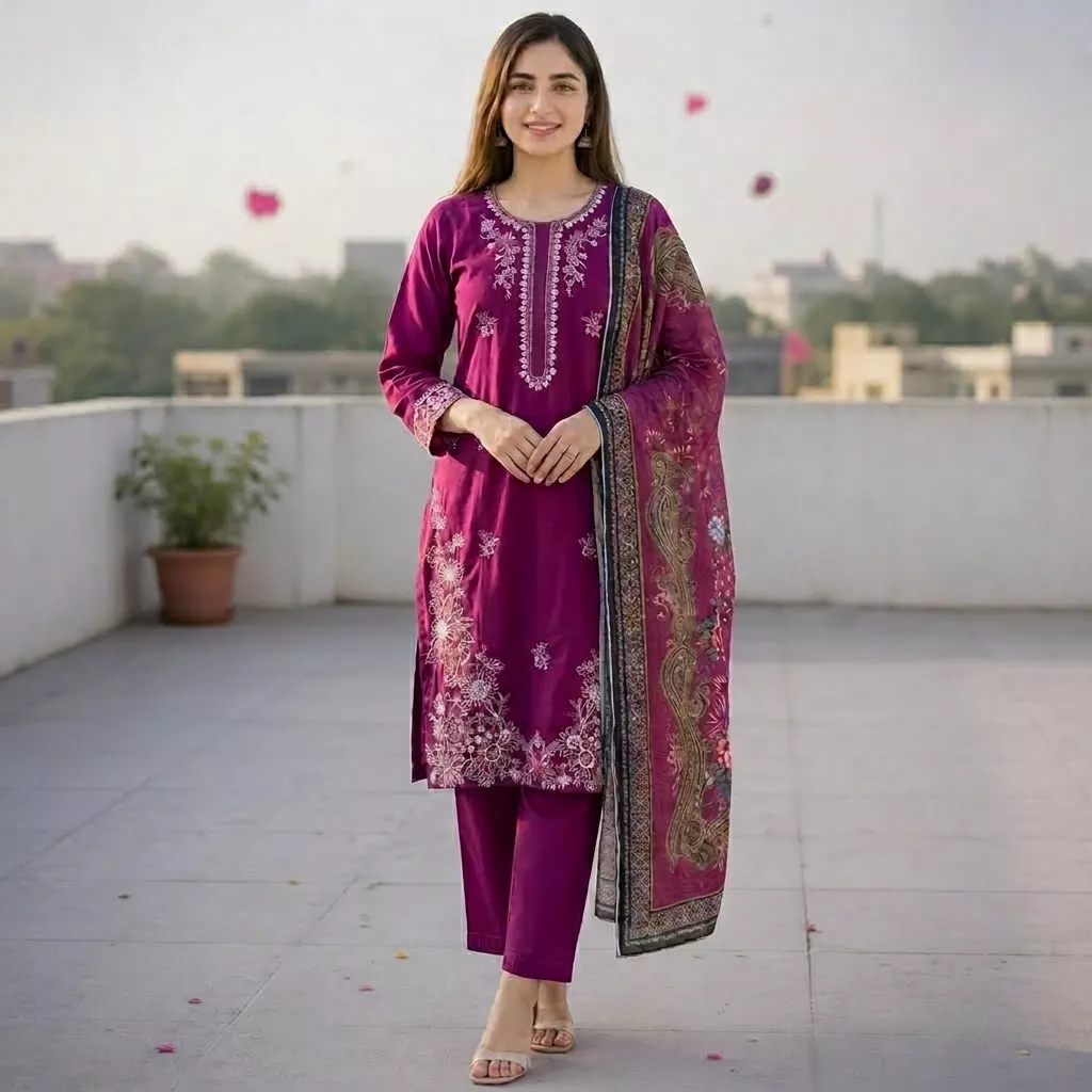 3 piece embroidered lawn suit stitched