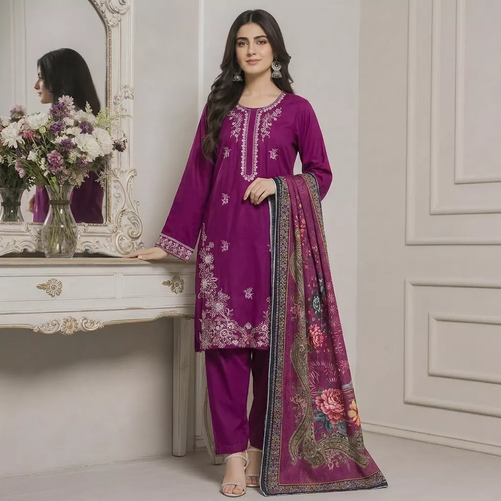 3 piece embroidered lawn suit stitched