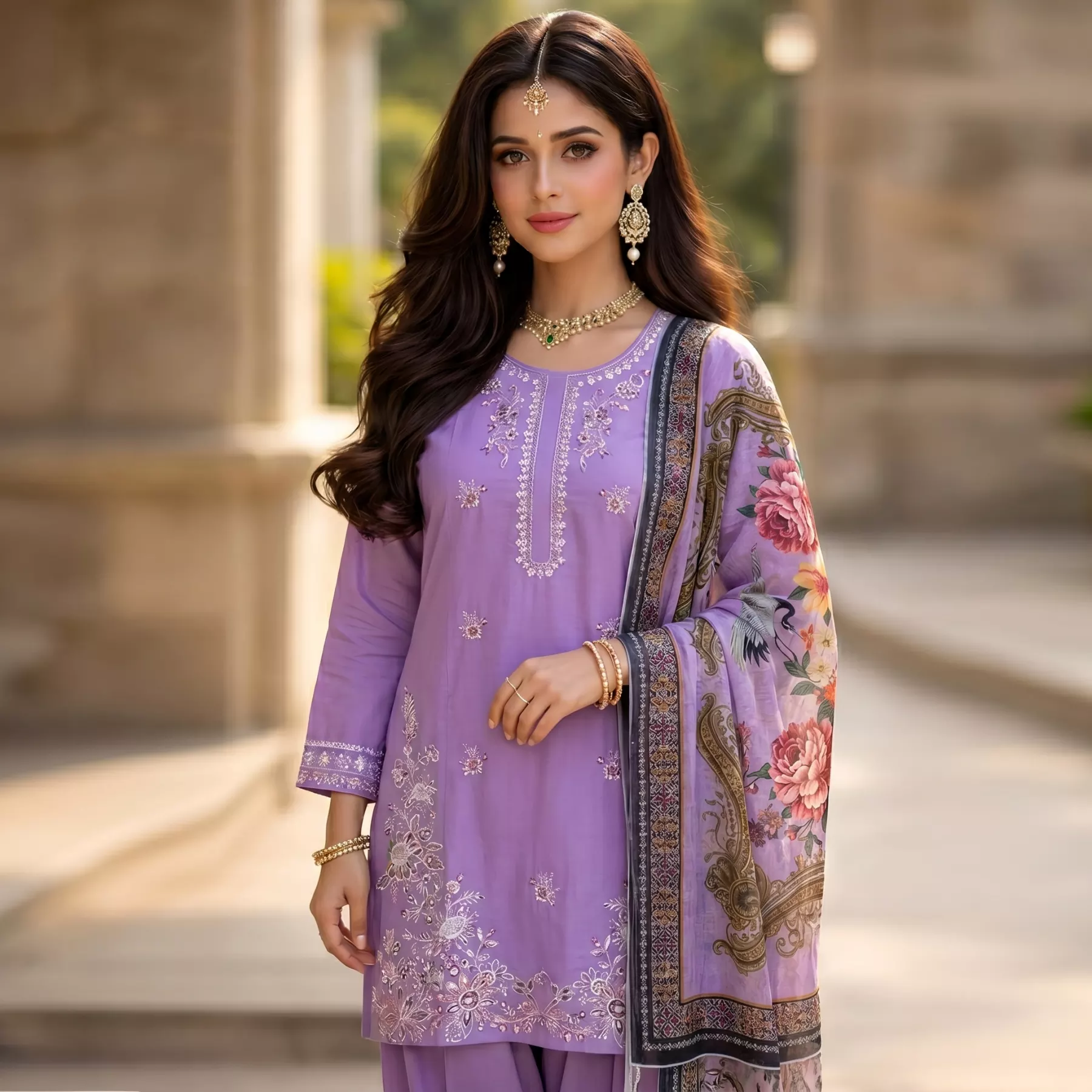 Embroidered 3 piece lawn lilac stitched suit