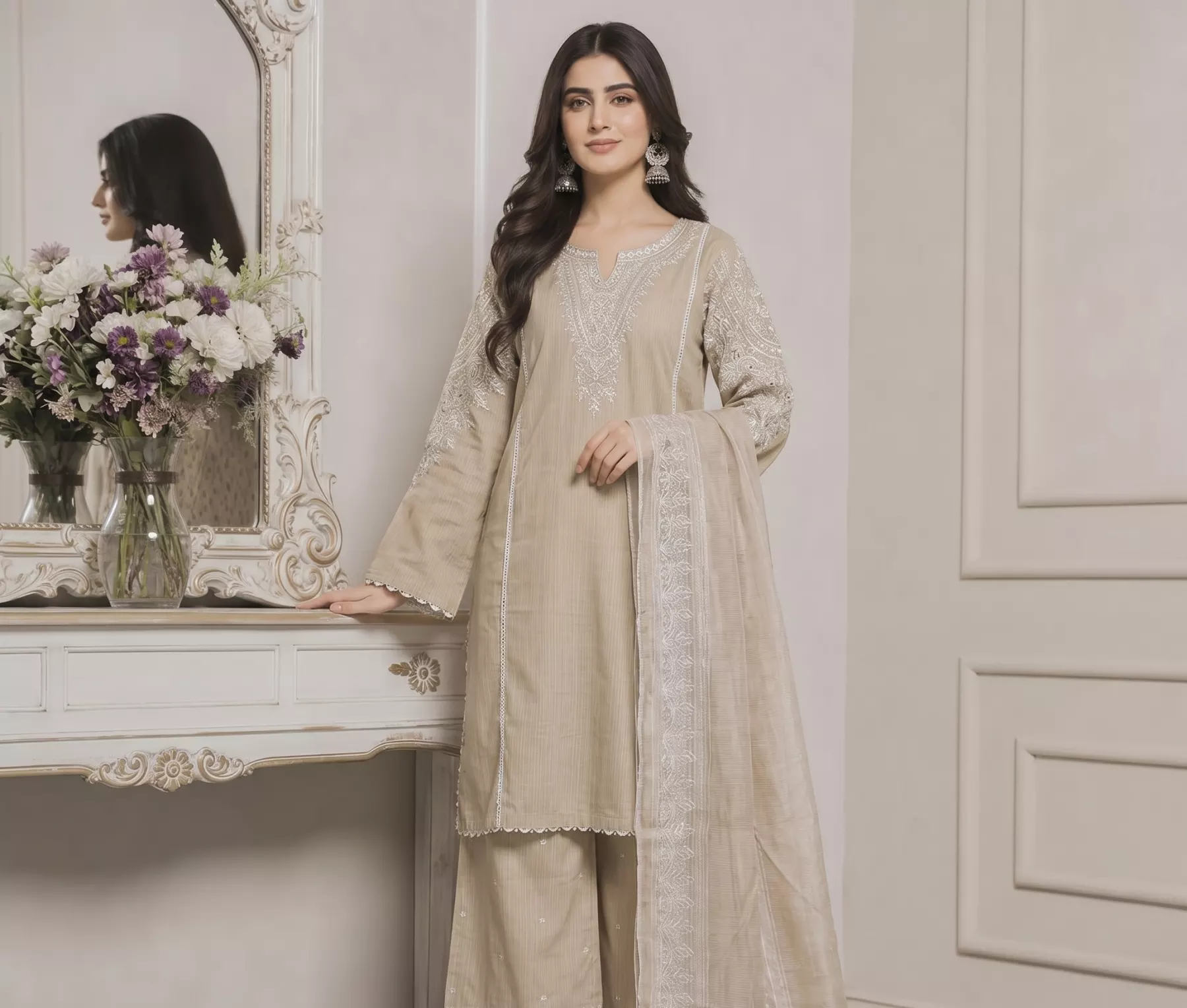 Cambric cotton 3 piece stitched suit