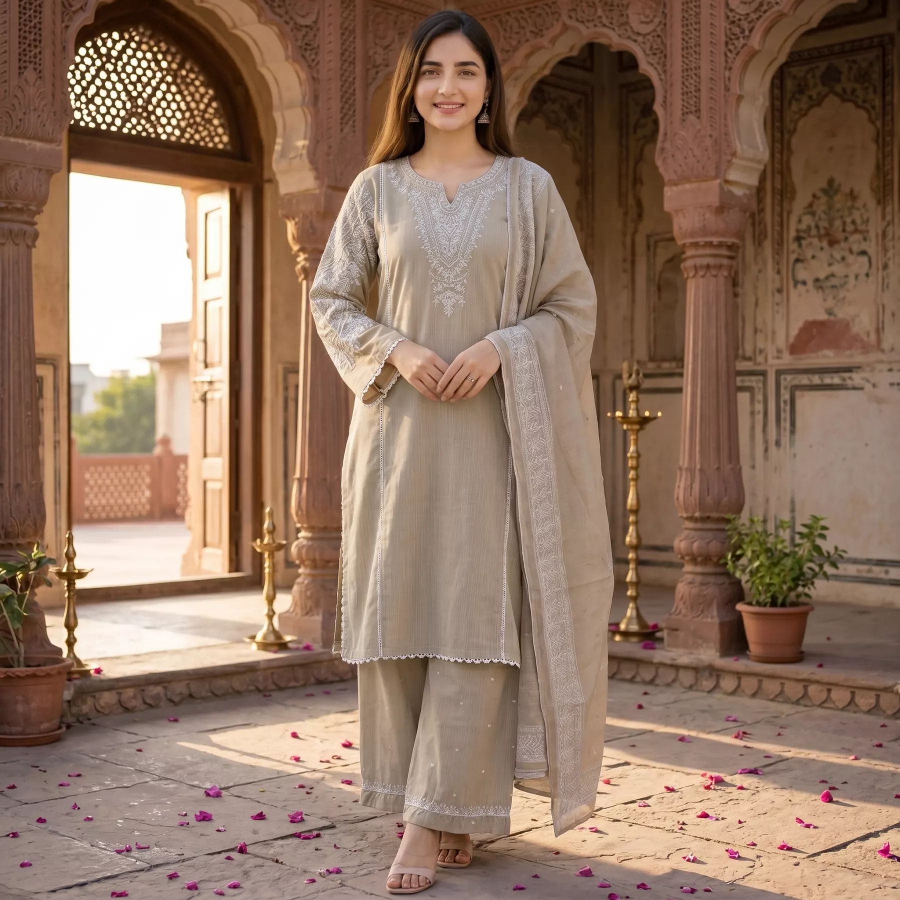 Cambric cotton 3 piece stitched suit