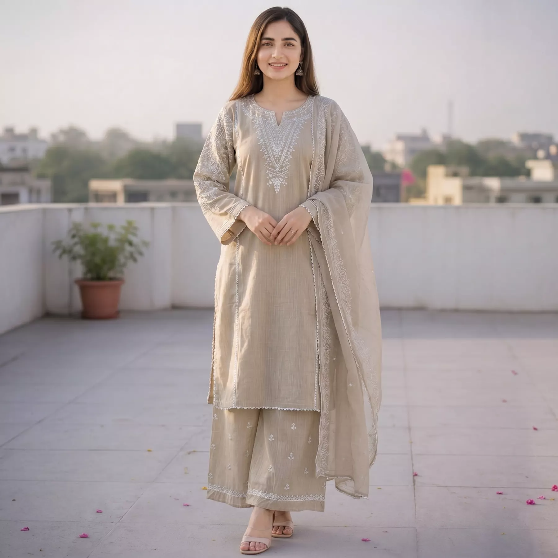Cambric cotton 3 piece stitched suit