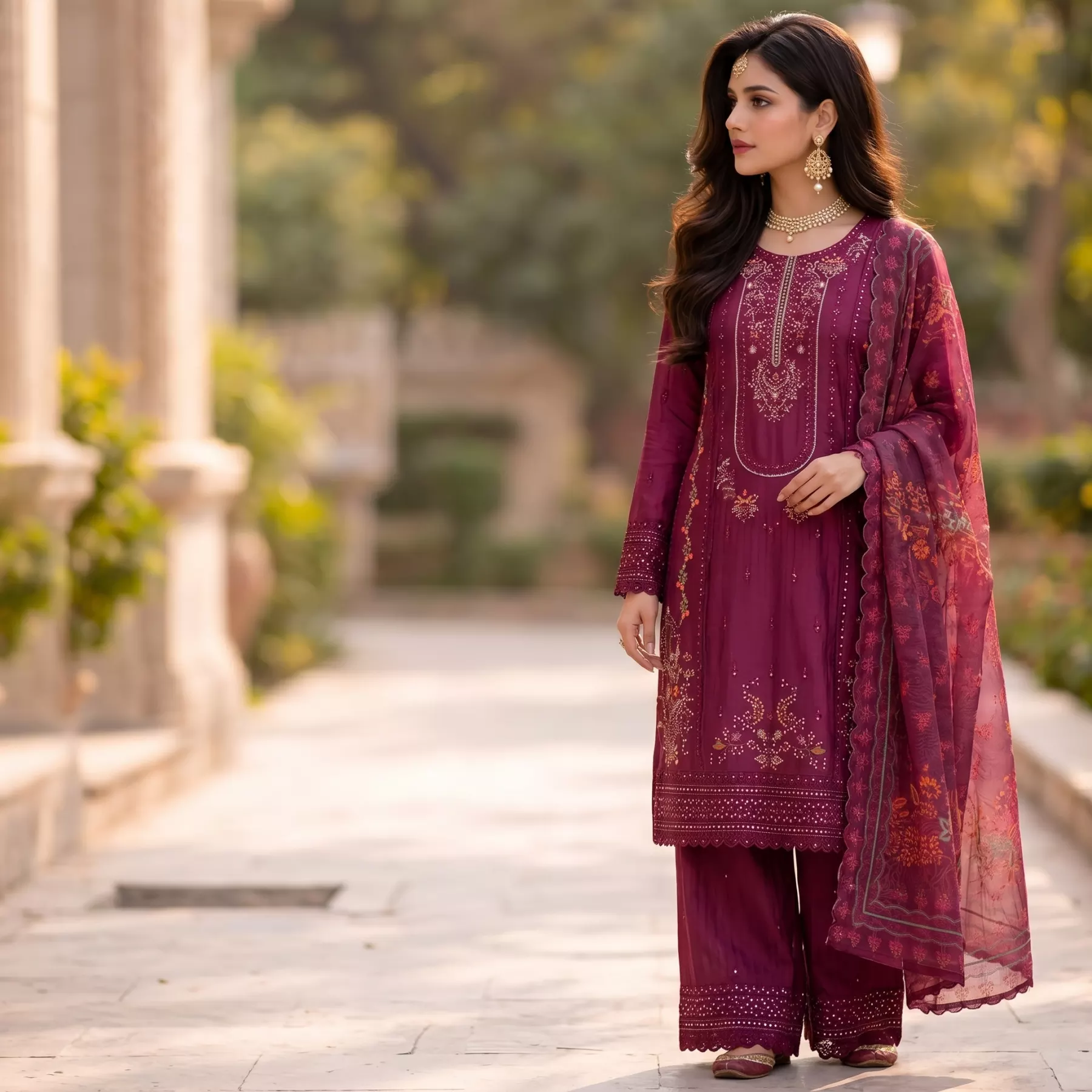 3 piece embroidered doria lawn suit
