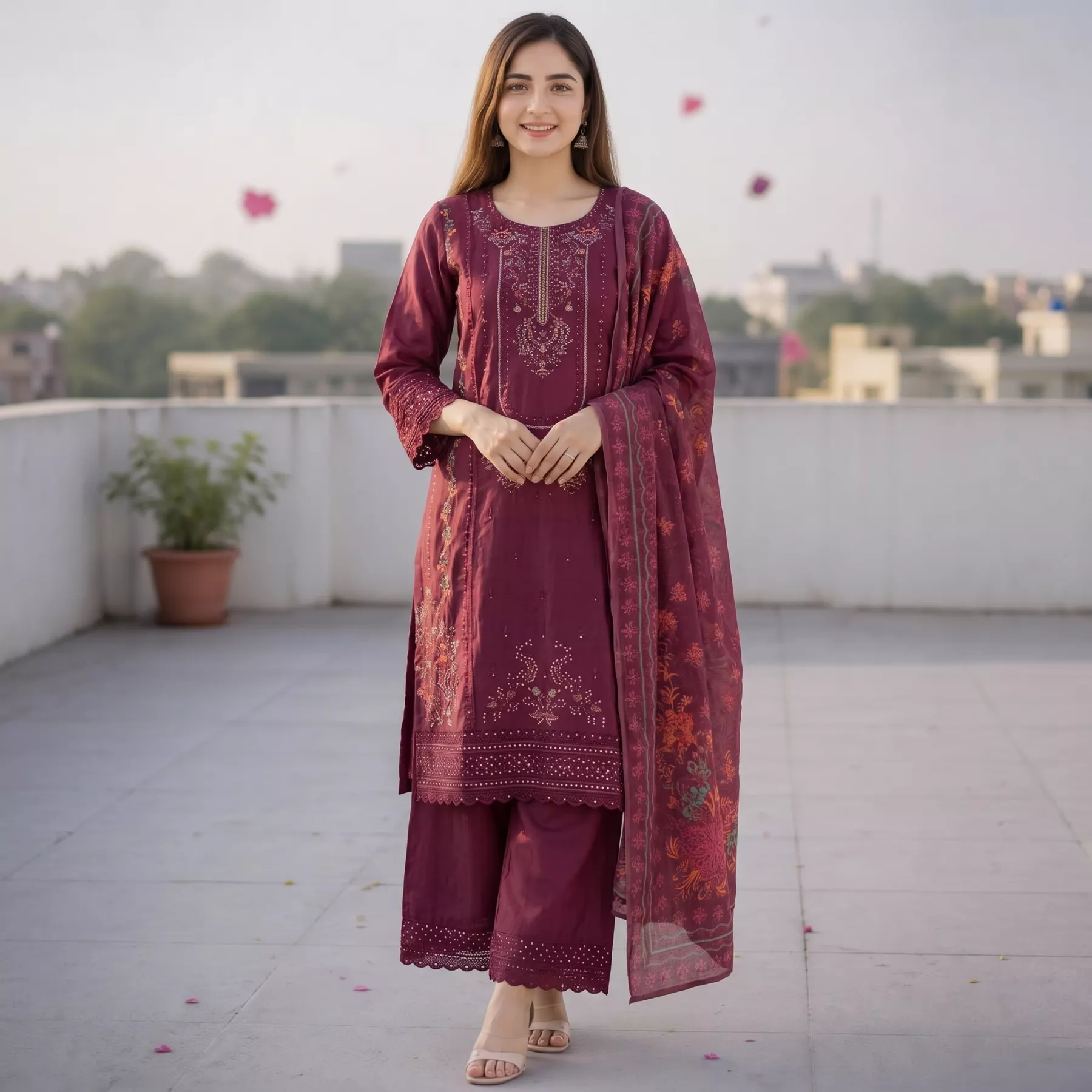 3 piece embroidered doria lawn suit