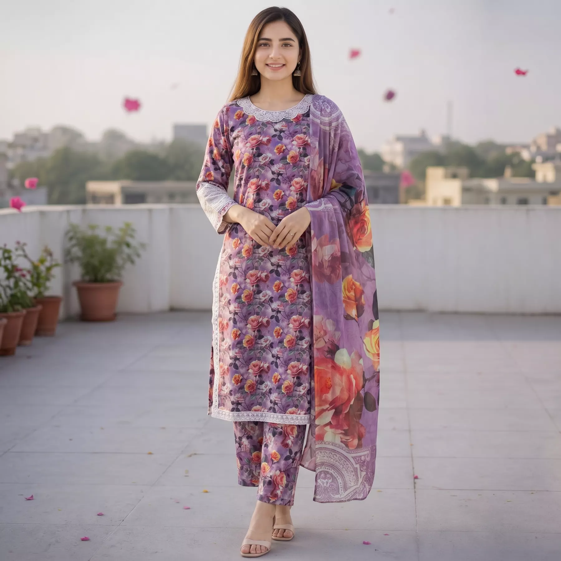 3 piece printed patchwork suit