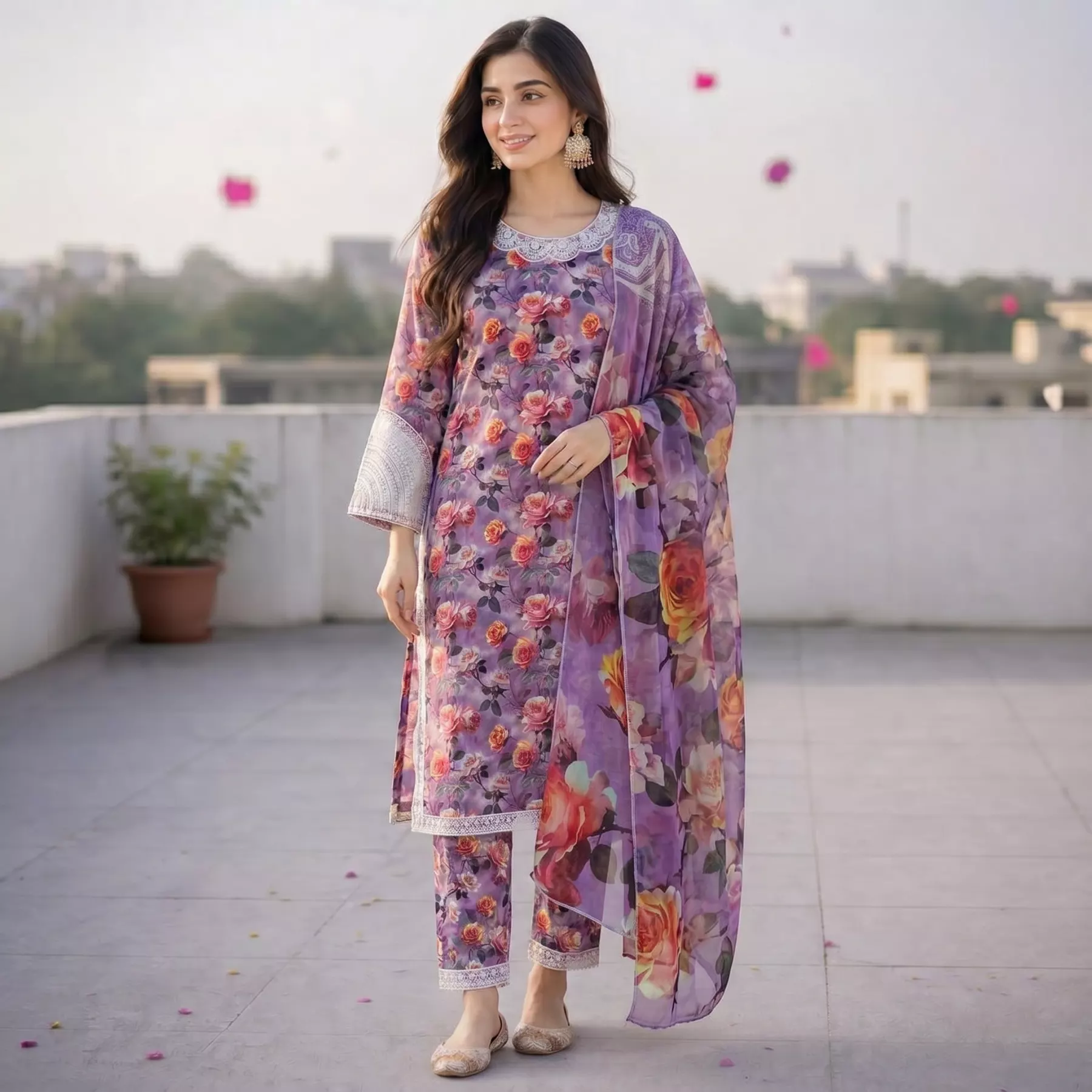 3 piece printed patchwork suit