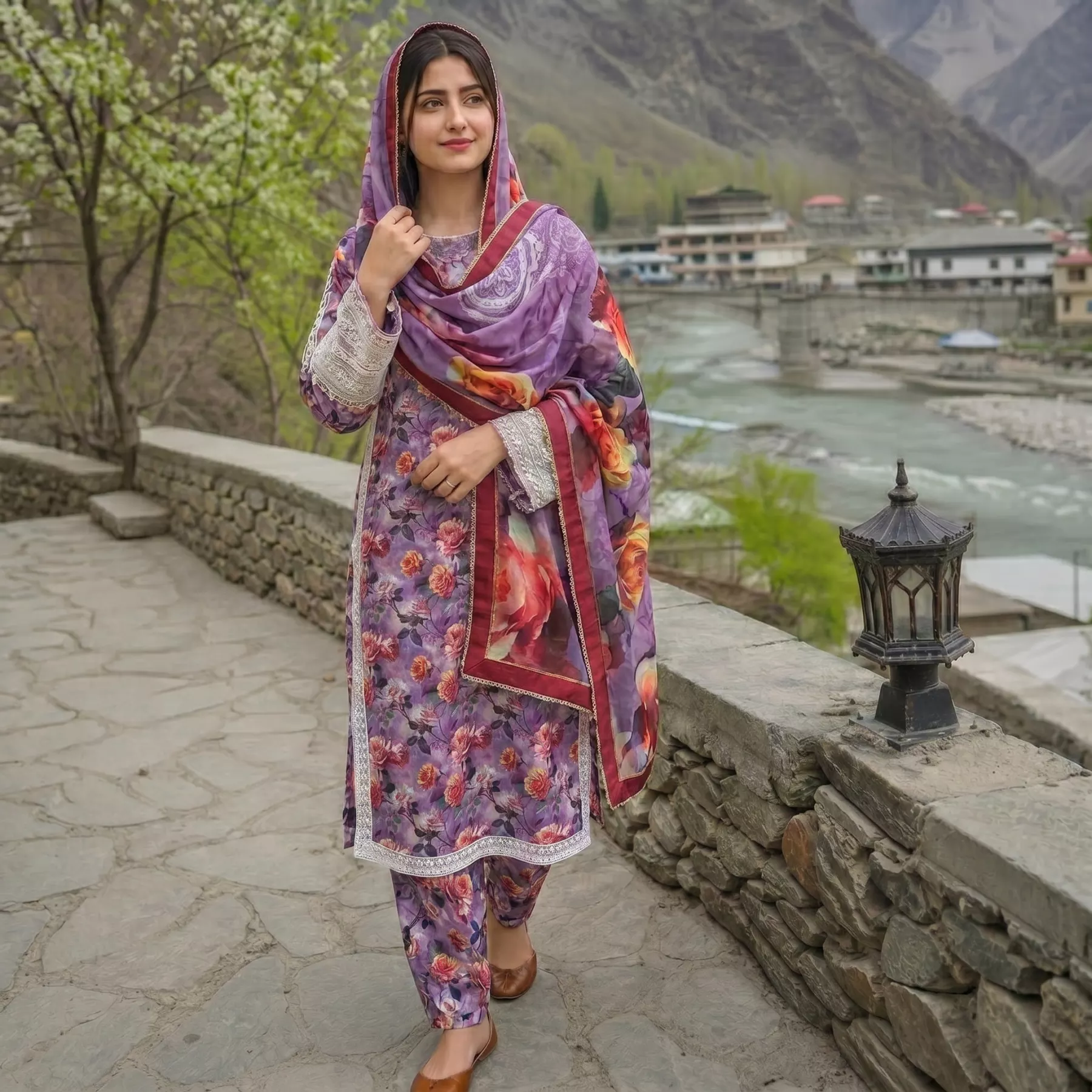3 piece printed patchwork suit