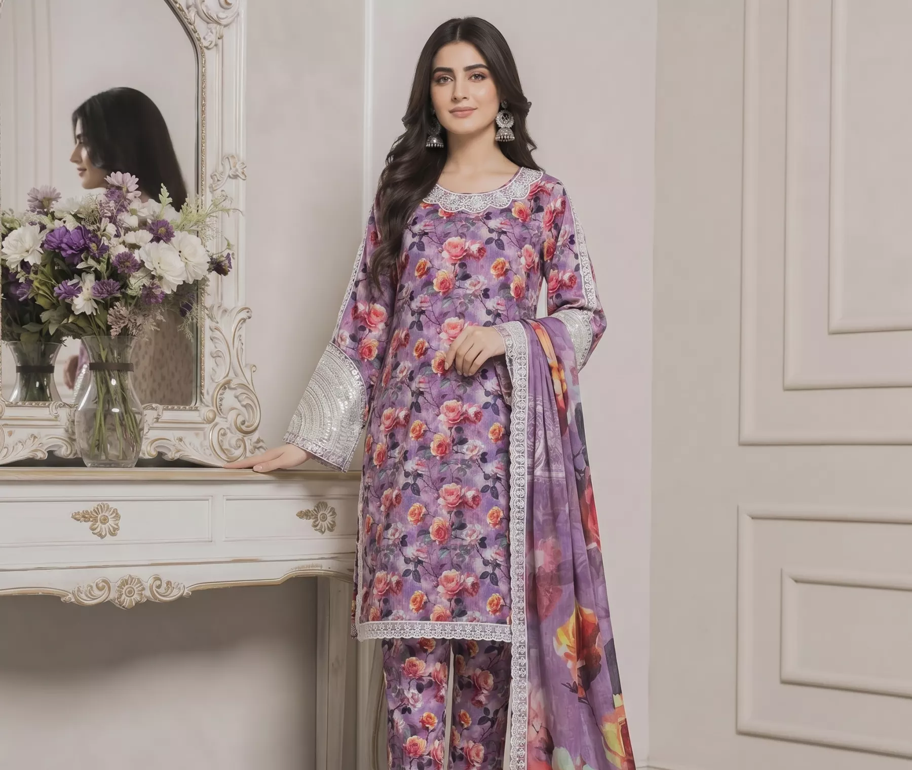 3 piece printed patchwork suit