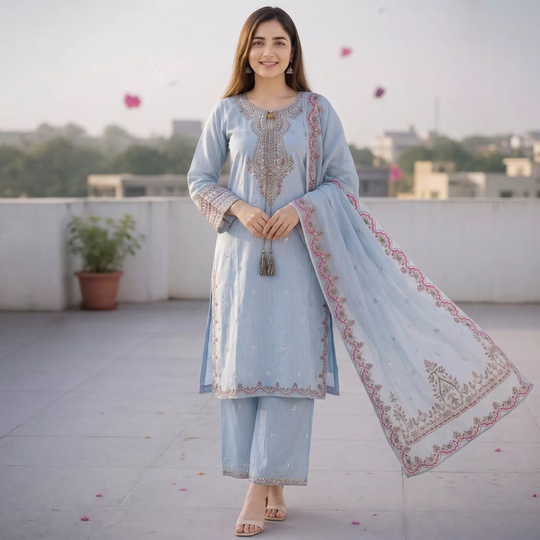 Embroidered 3 piece doria Lawn stitched suit