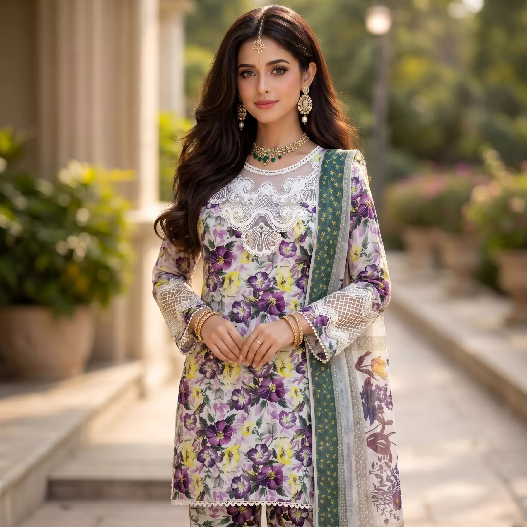 Patch work 3 piece printed suit