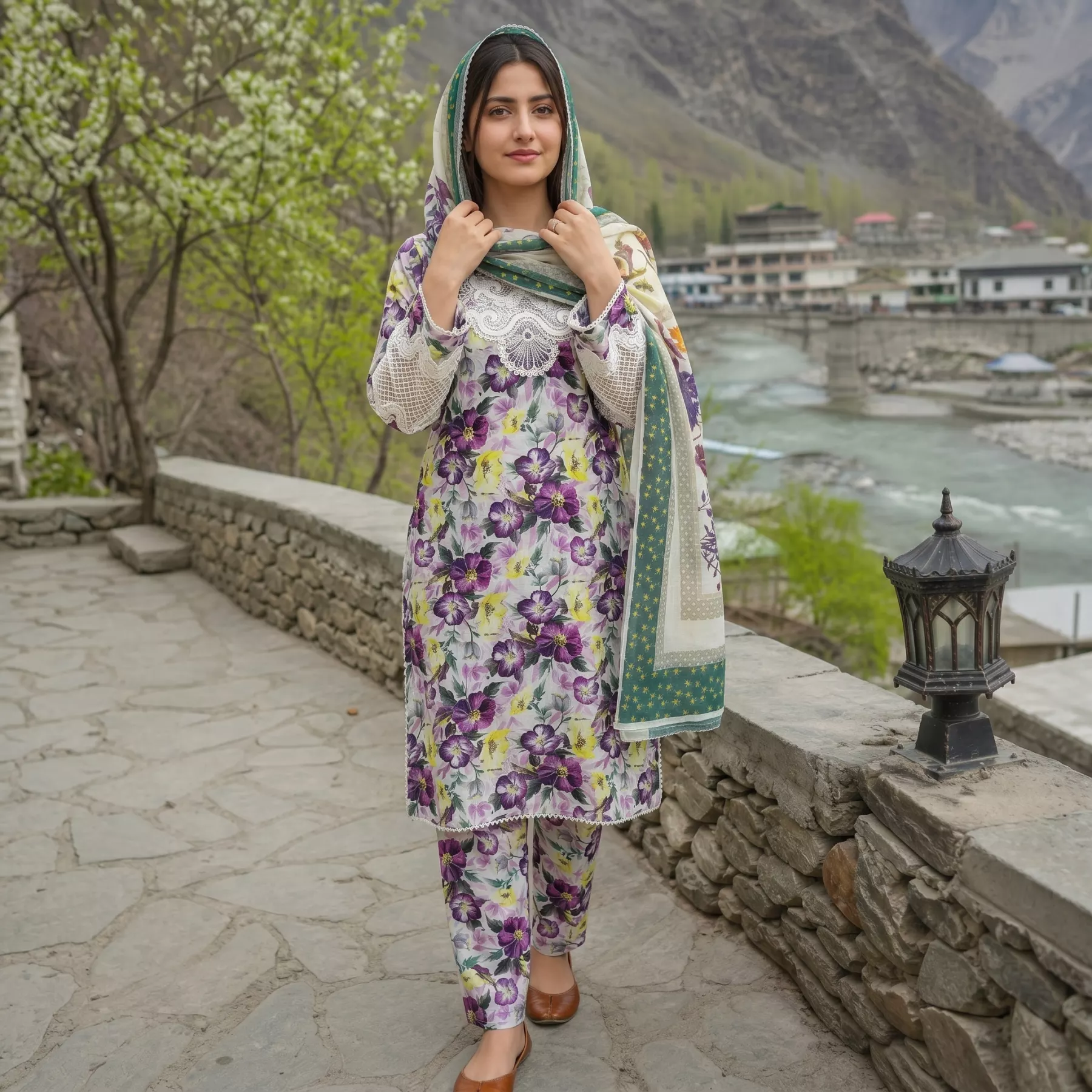 Patch work 3 piece printed suit