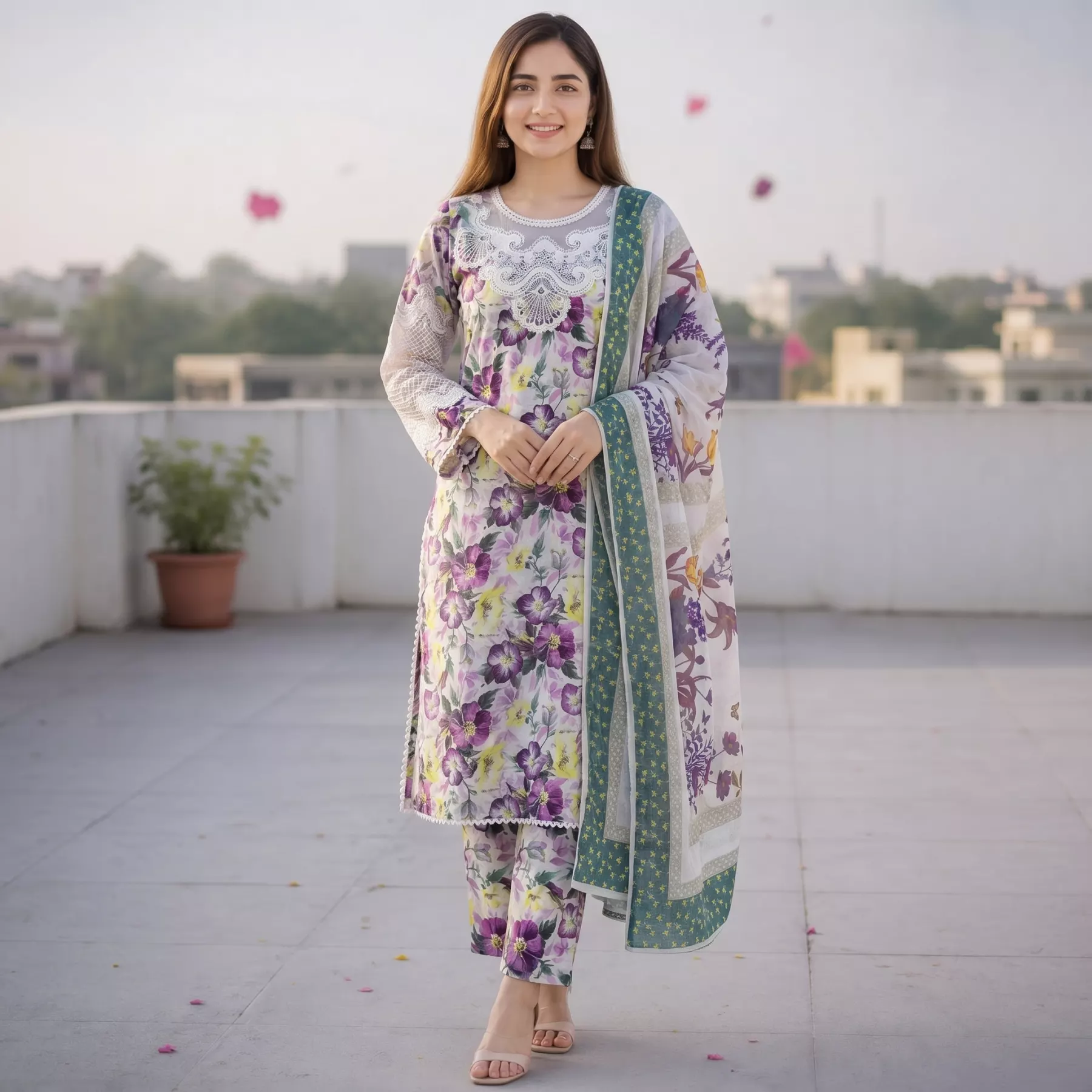 Patch work 3 piece printed suit