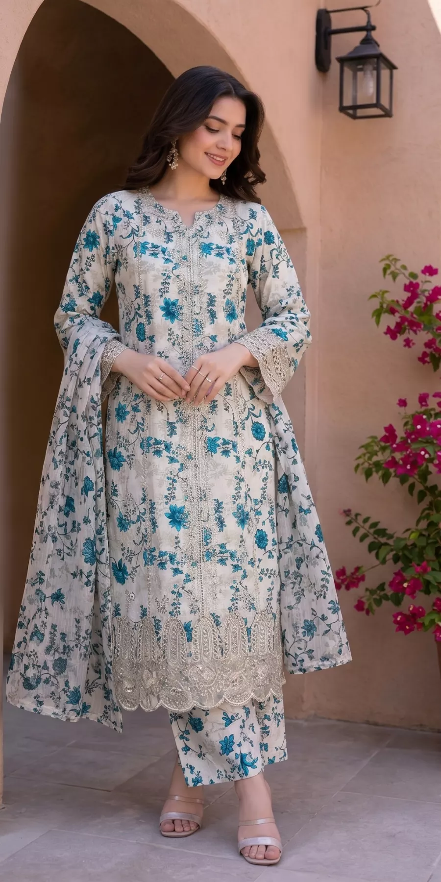 Chicken kari 3 piece Doria lawn suit with patchwork