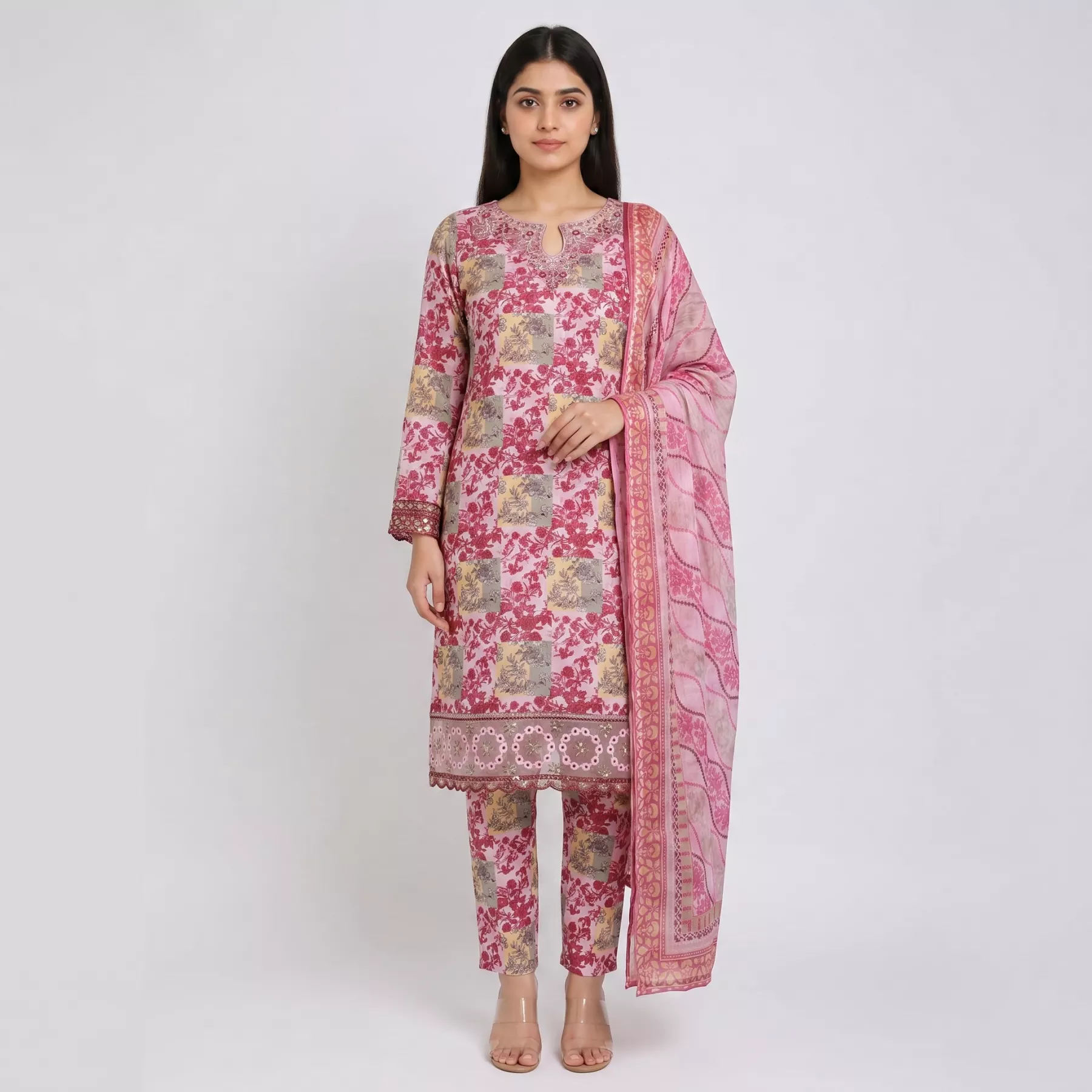 Pink 3 piece printed suit