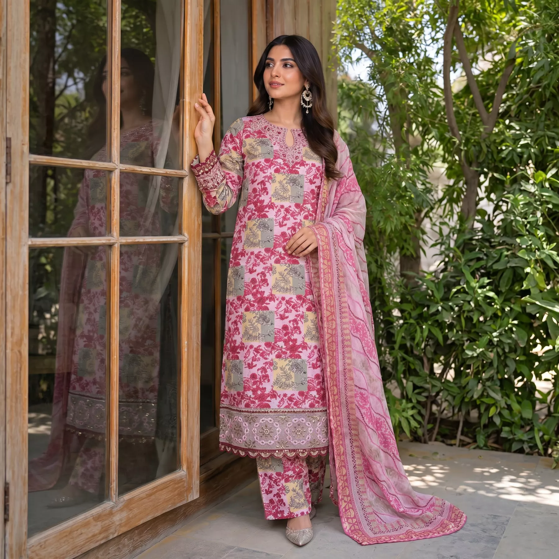 Pink 3 piece printed suit