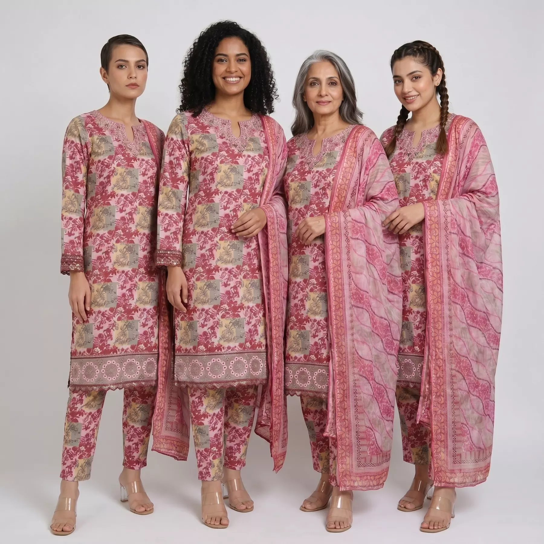 Pink 3 piece printed suit