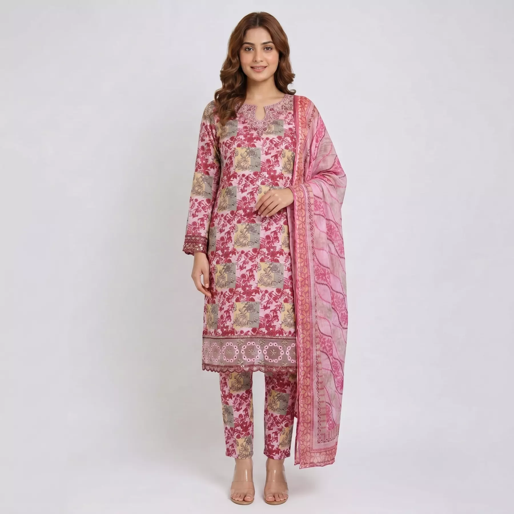Pink 3 piece printed suit