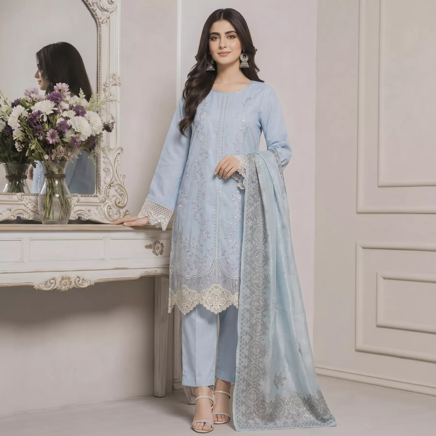 Ice blue Doria Lawn 3 piece