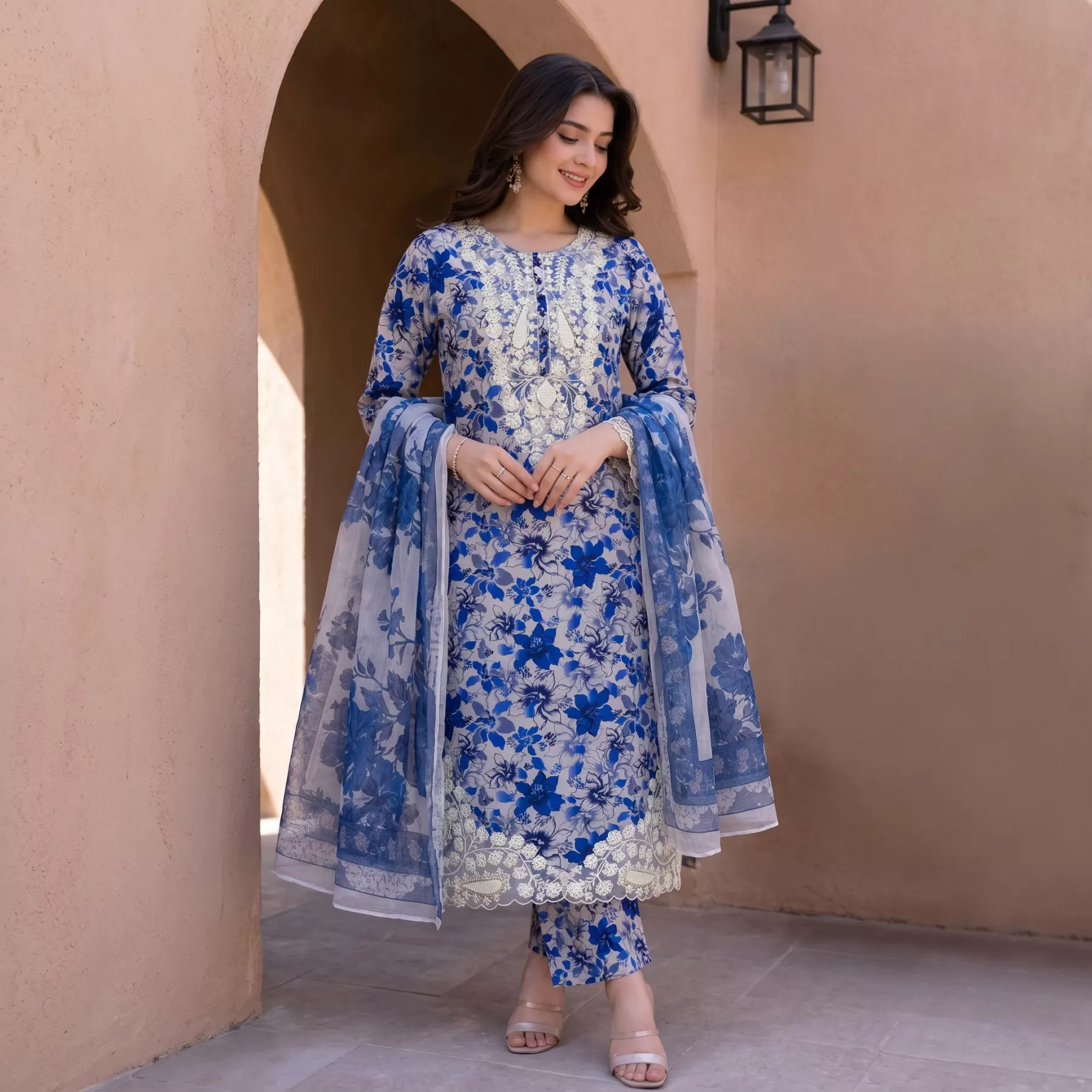 Blue Cambric Cotton 3 piece suit