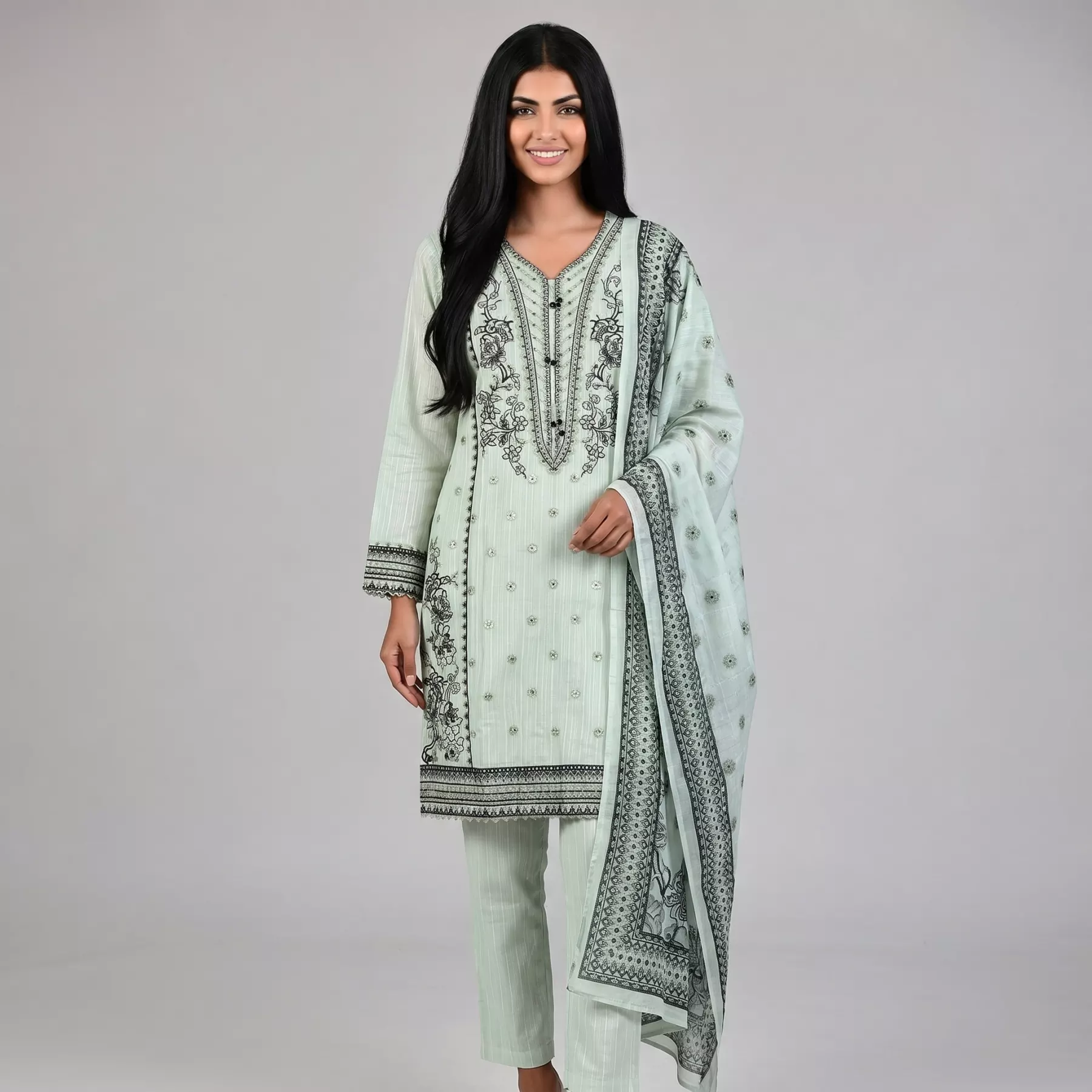 Ice Blue 3 piece Cambric Cotton Stitched Suit