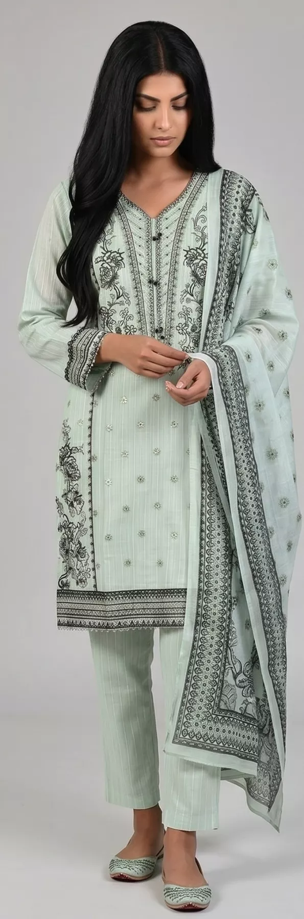Ice Blue 3 piece Cambric Cotton Stitched Suit