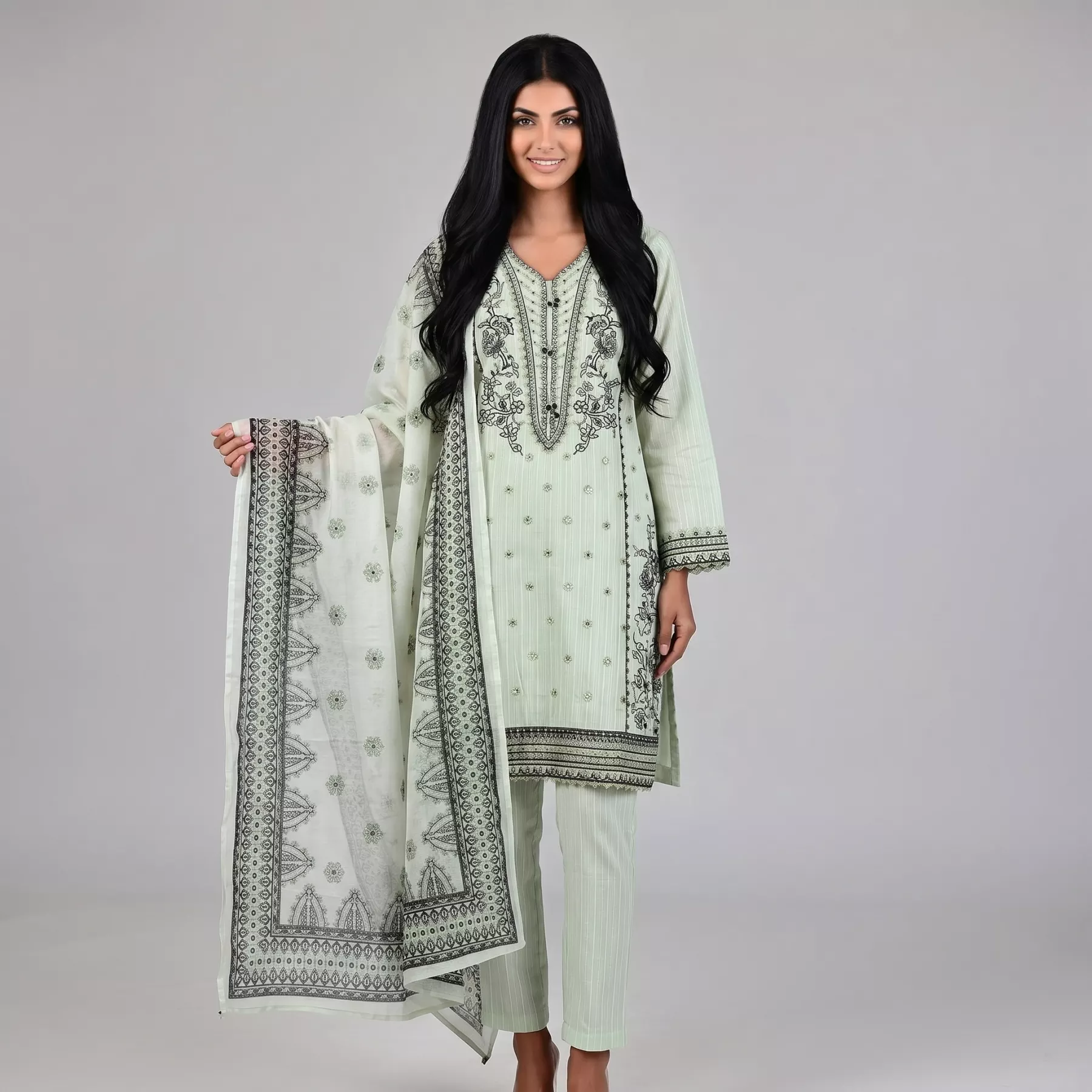 Ice Blue 3 piece Cambric Cotton Stitched Suit