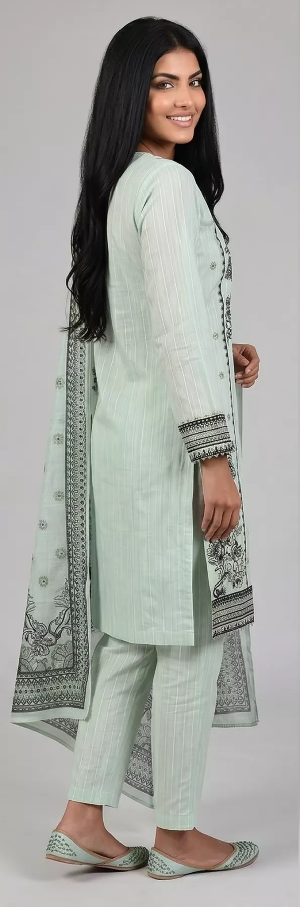 Light Green 3 piece Cambric Cotton Stitched Suit