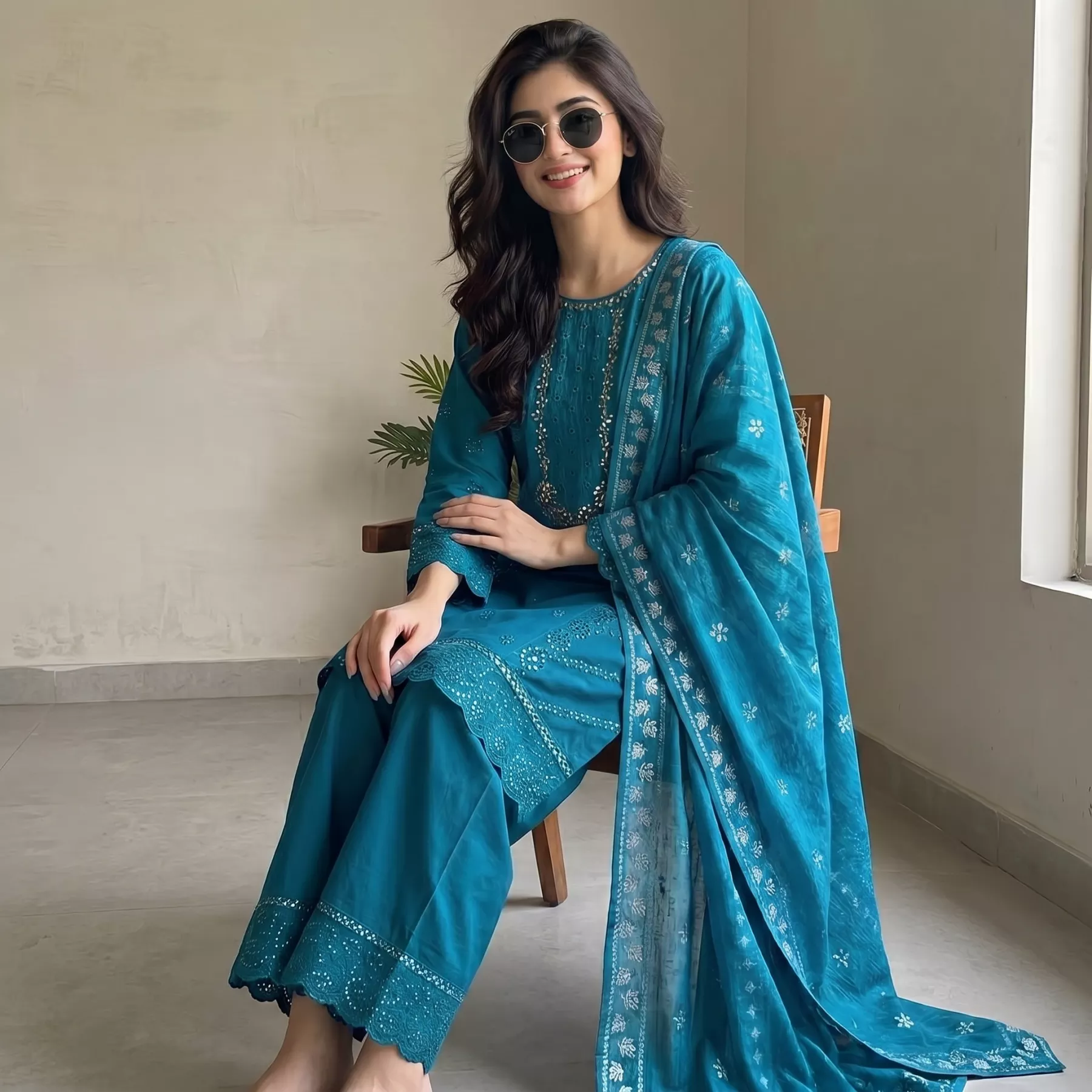 Zinc colour 3 piece chicken kari suit