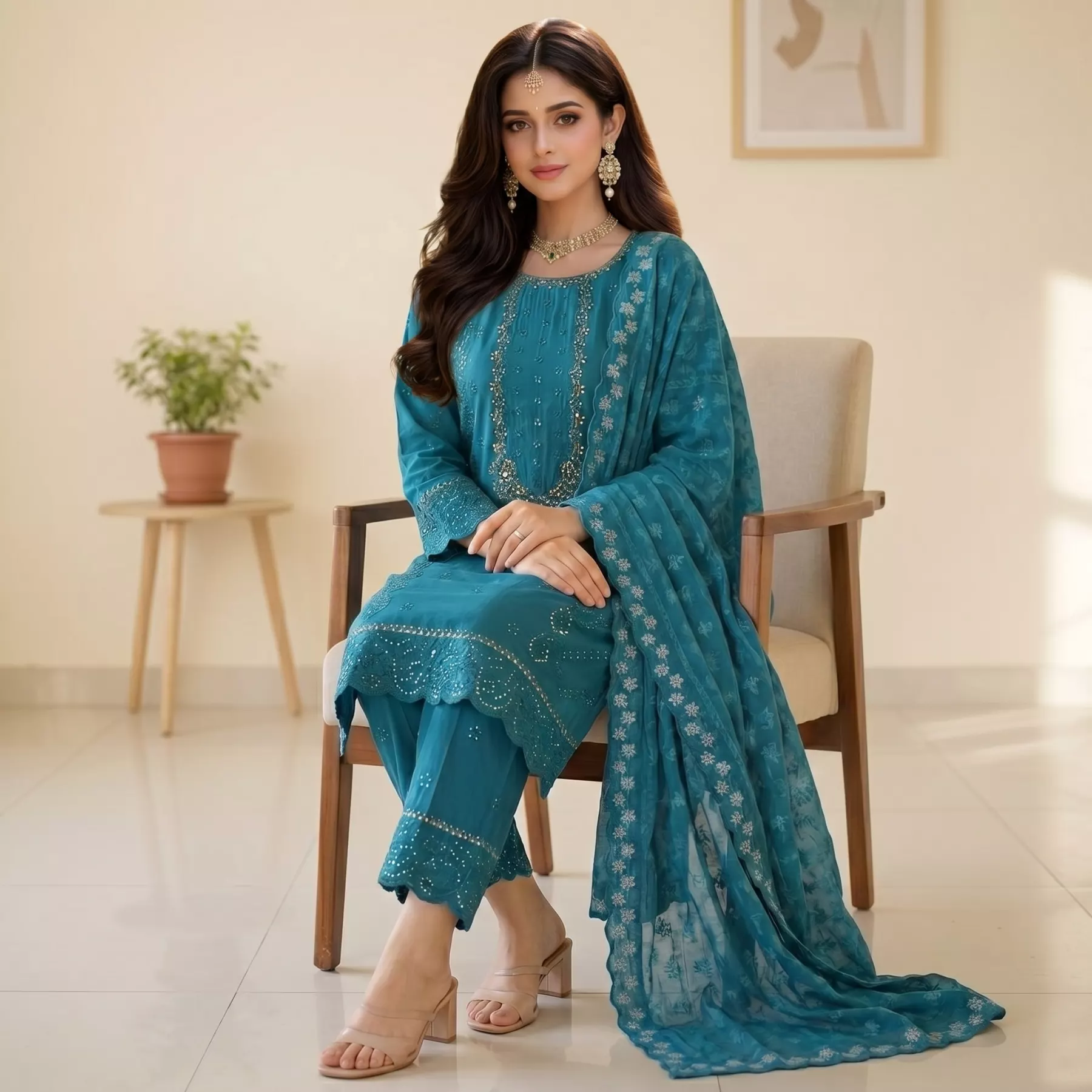 Zinc colour 3 piece chicken kari suit