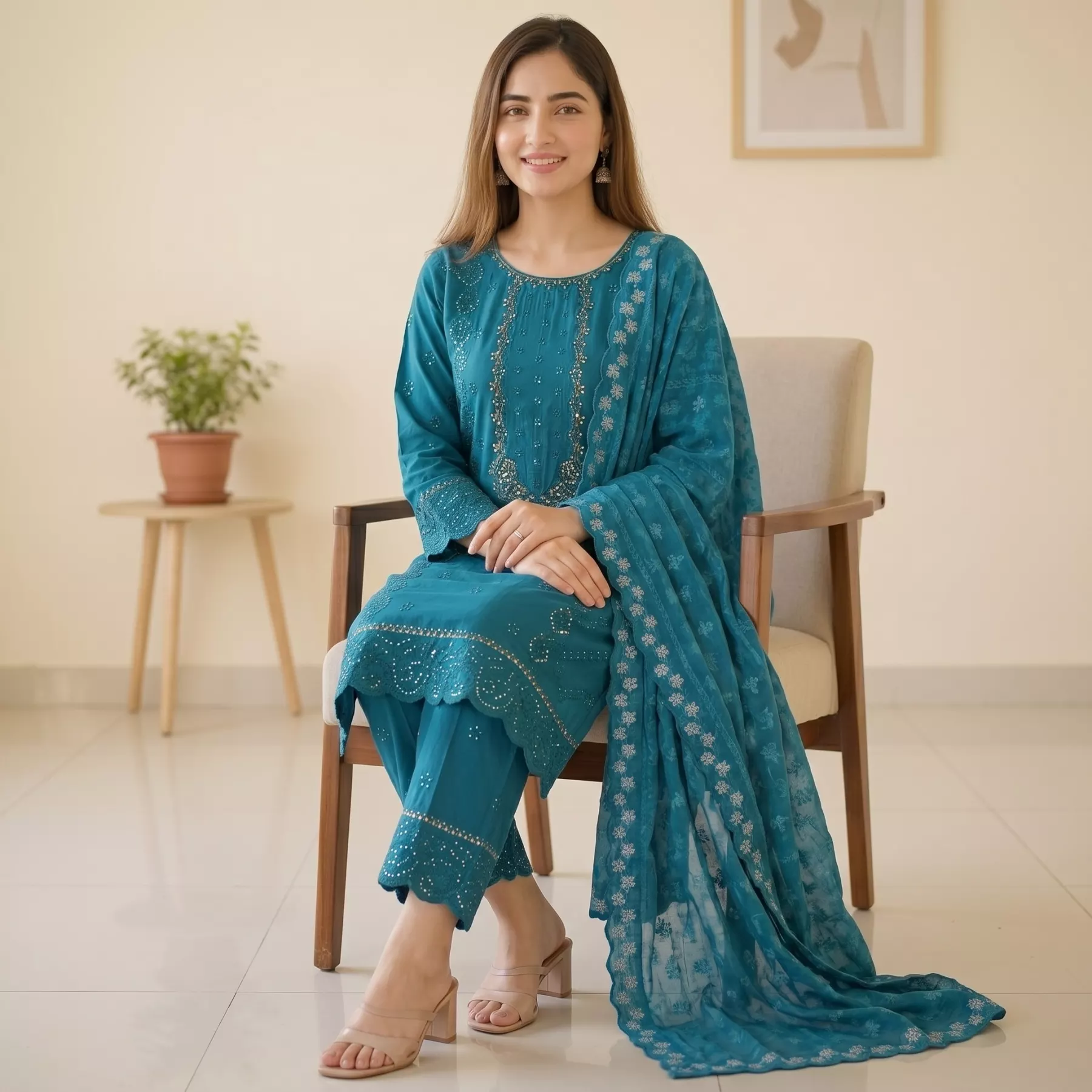 Zinc colour 3 piece chicken kari suit
