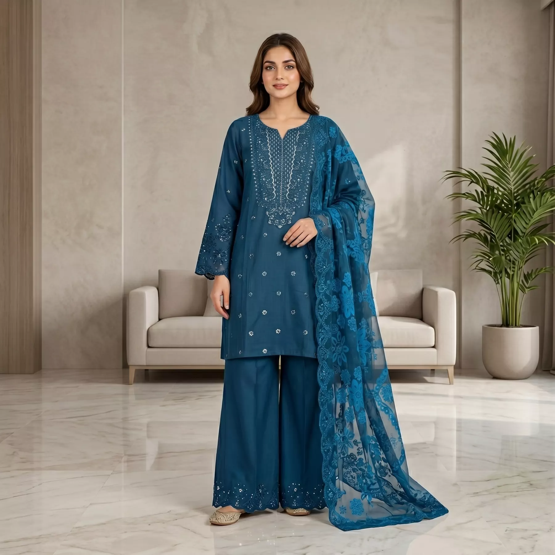 Zinc 3 piece Cambric Cotton Suit