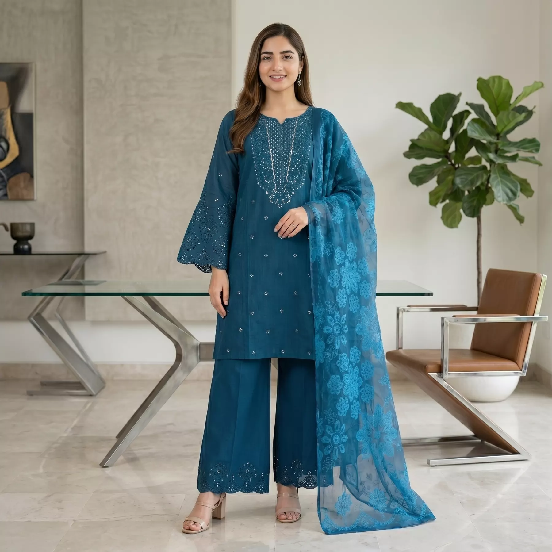 Zinc 3 piece Cambric Cotton Suit