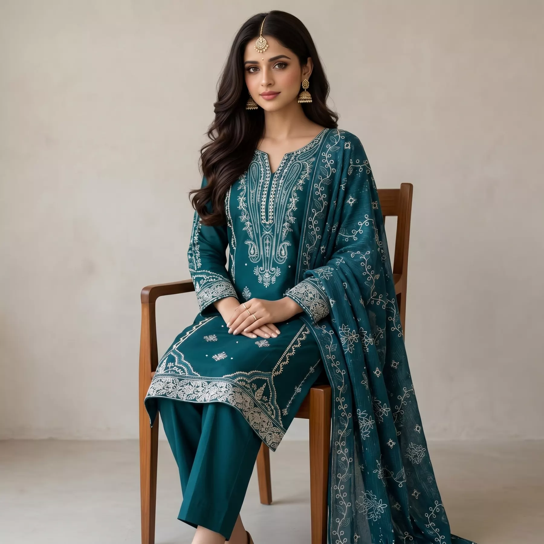 Green 3 piece Lawn Embroidered suit