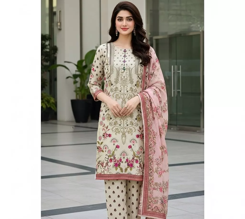 Lvory 3 piece printed stitched suit