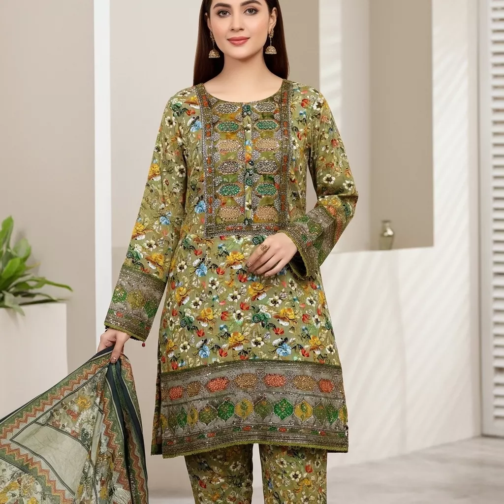 3 piece cotton sequins work Stitched Suit