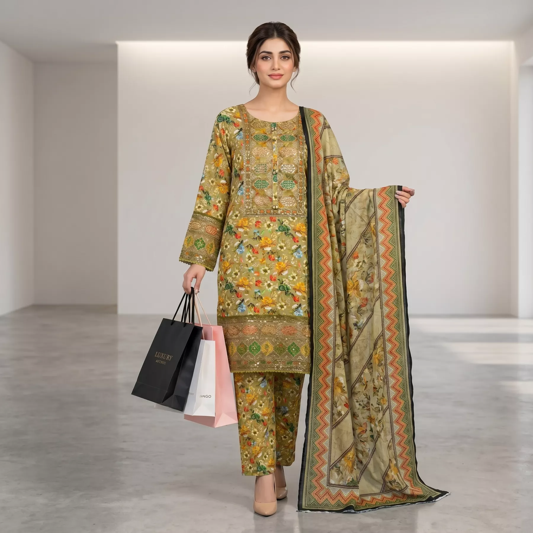 3 piece cotton sequins work Stitched Suit