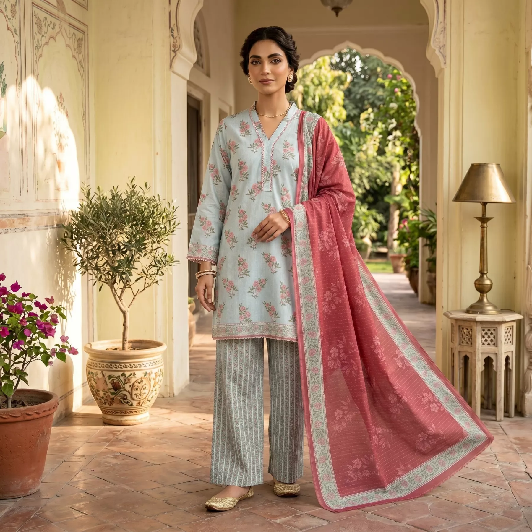 Skyblue 3 piece printed Lawn Stitched Suit
