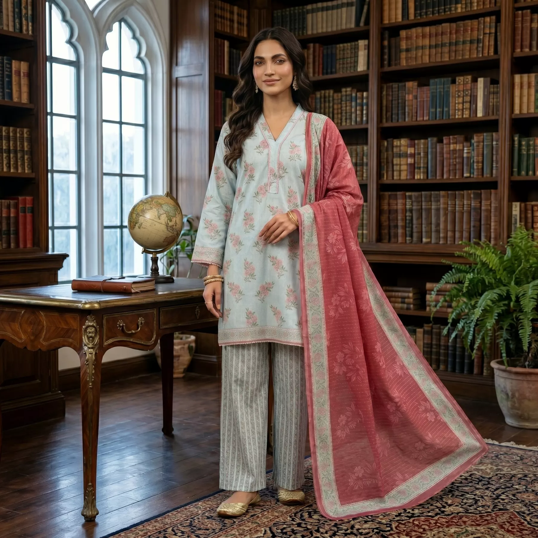 Skyblue 3 piece printed Lawn Stitched Suit