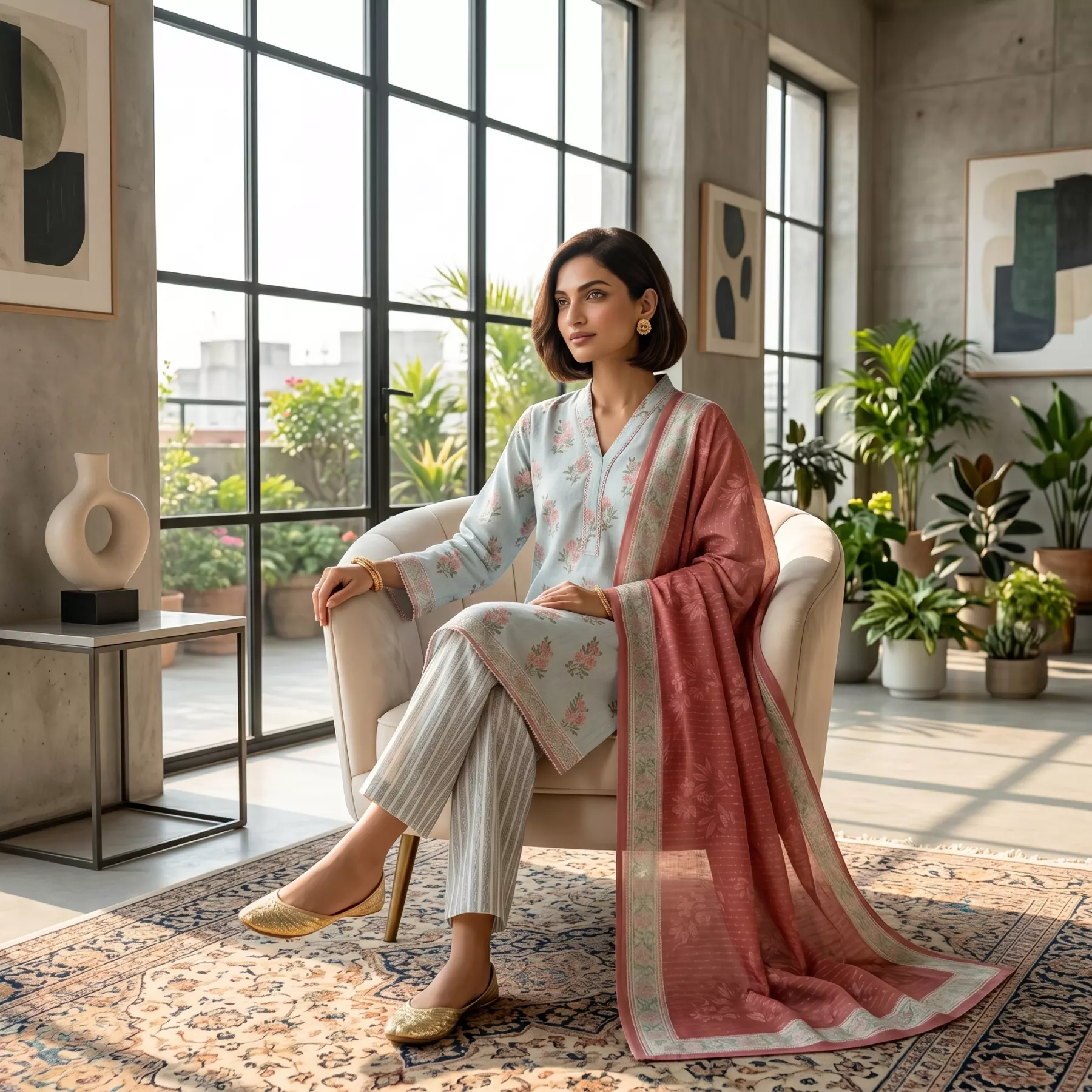 Skyblue 3 piece printed Lawn Stitched Suit