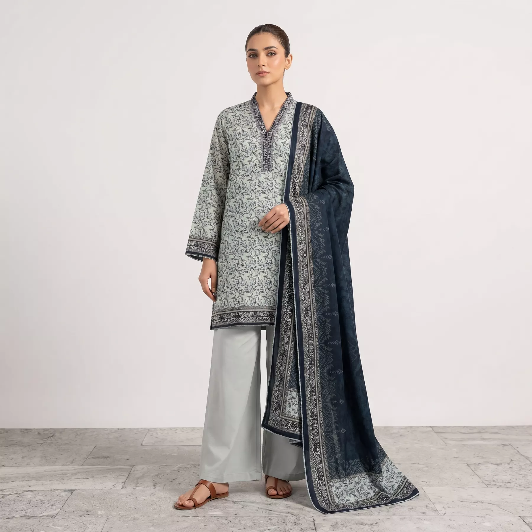 Blue Floral Off White Lawn Stitched Suit