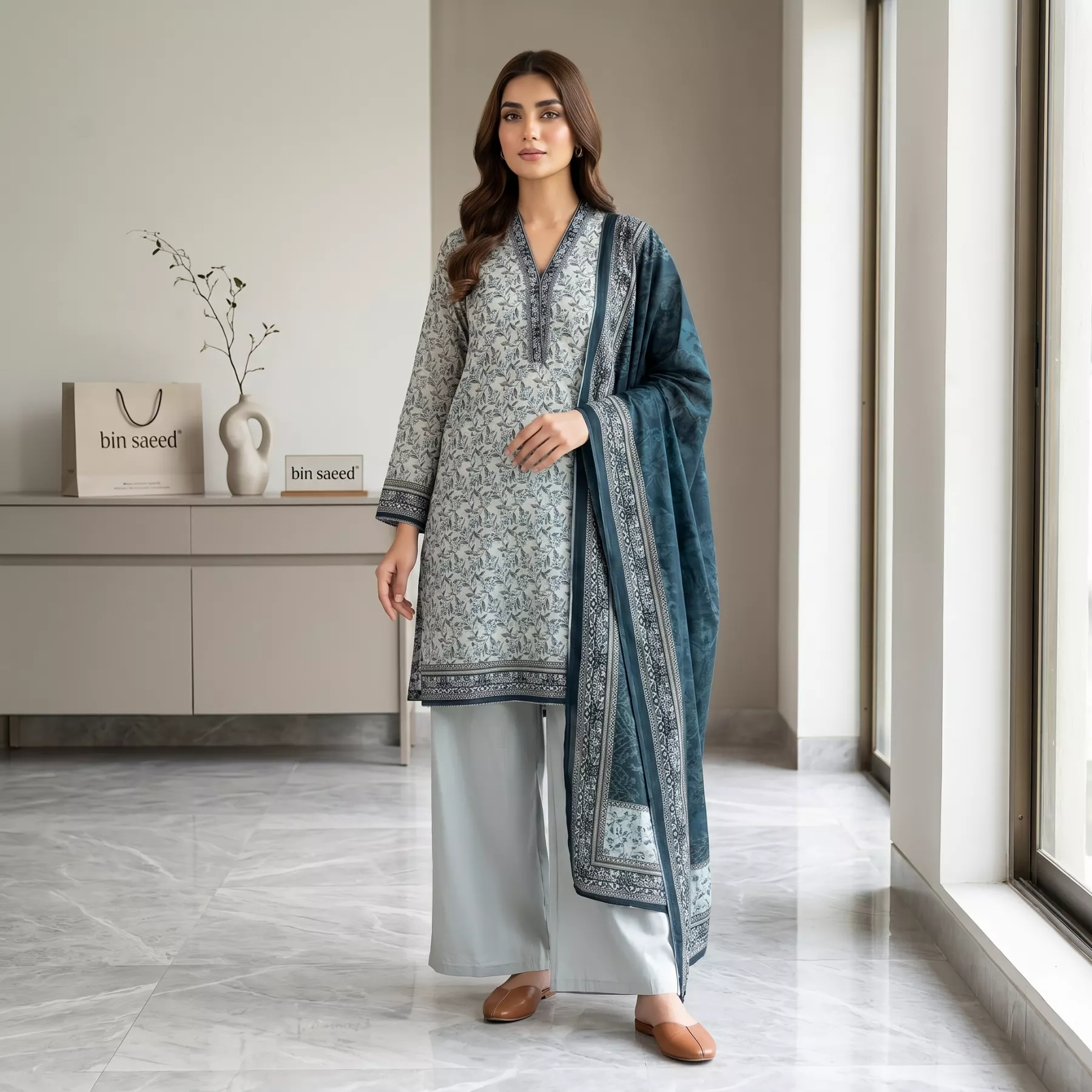Blue Floral Off White Lawn Stitched Suit