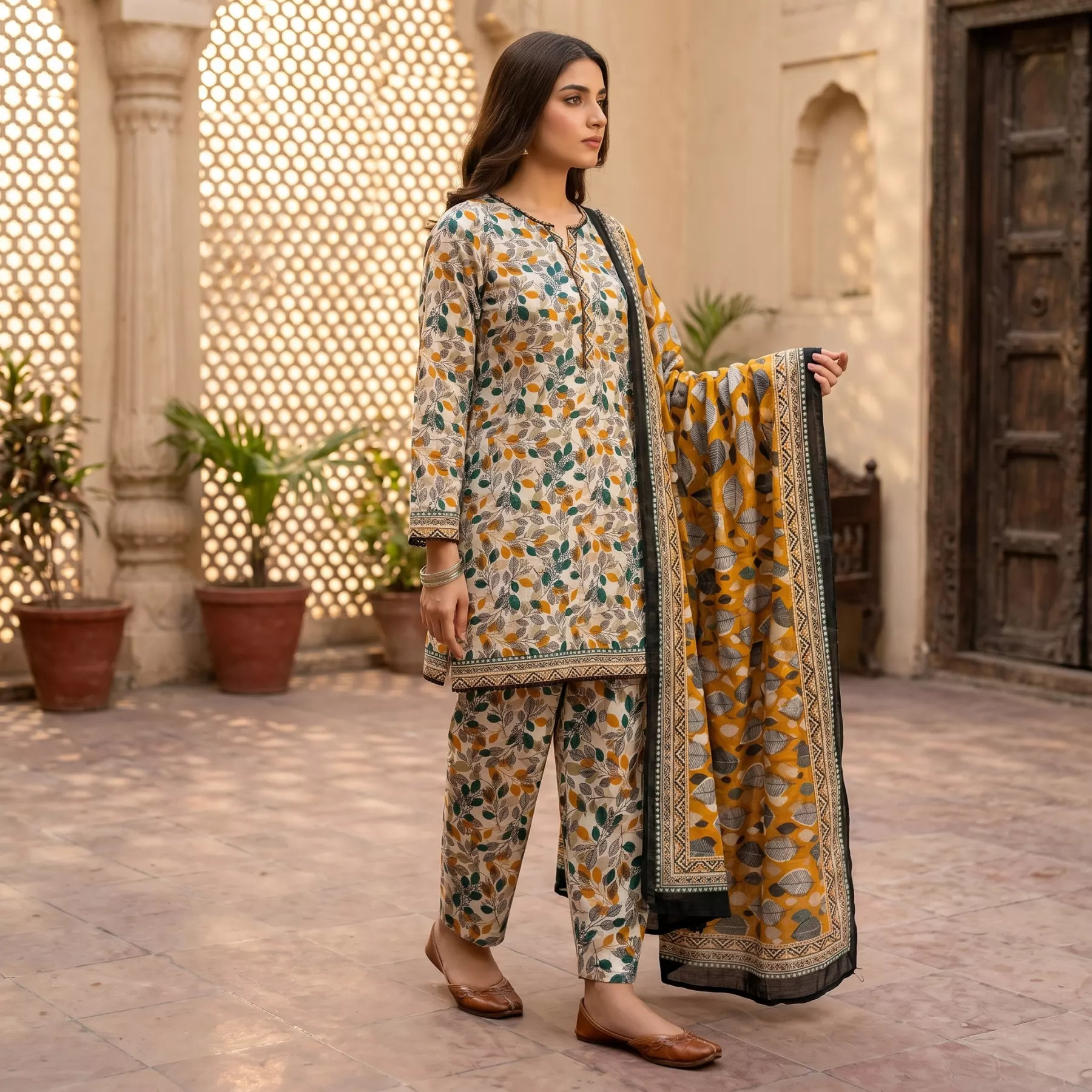 Autumn Leaf print 3 piece Suit