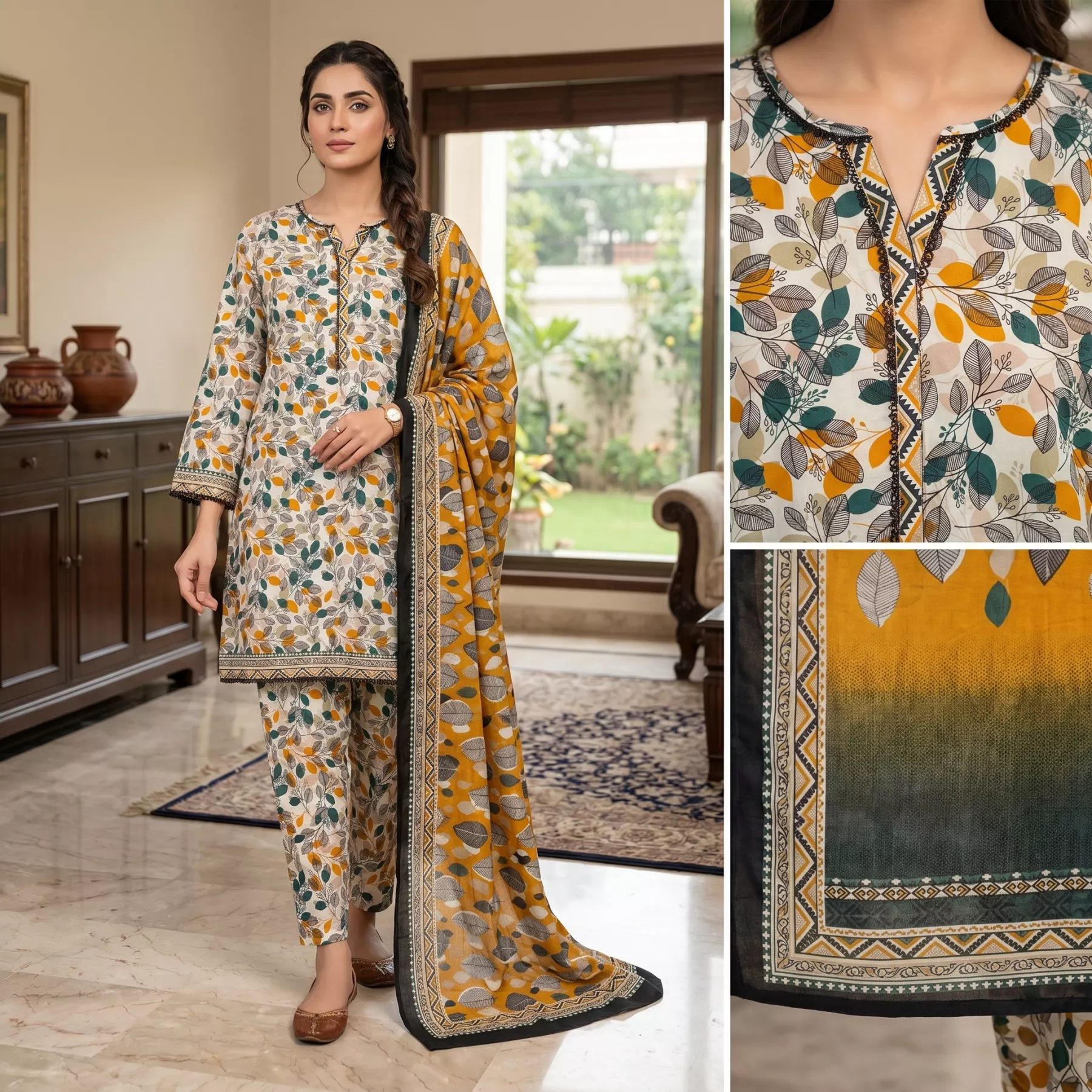 Autumn Leaf print 3 piece Suit