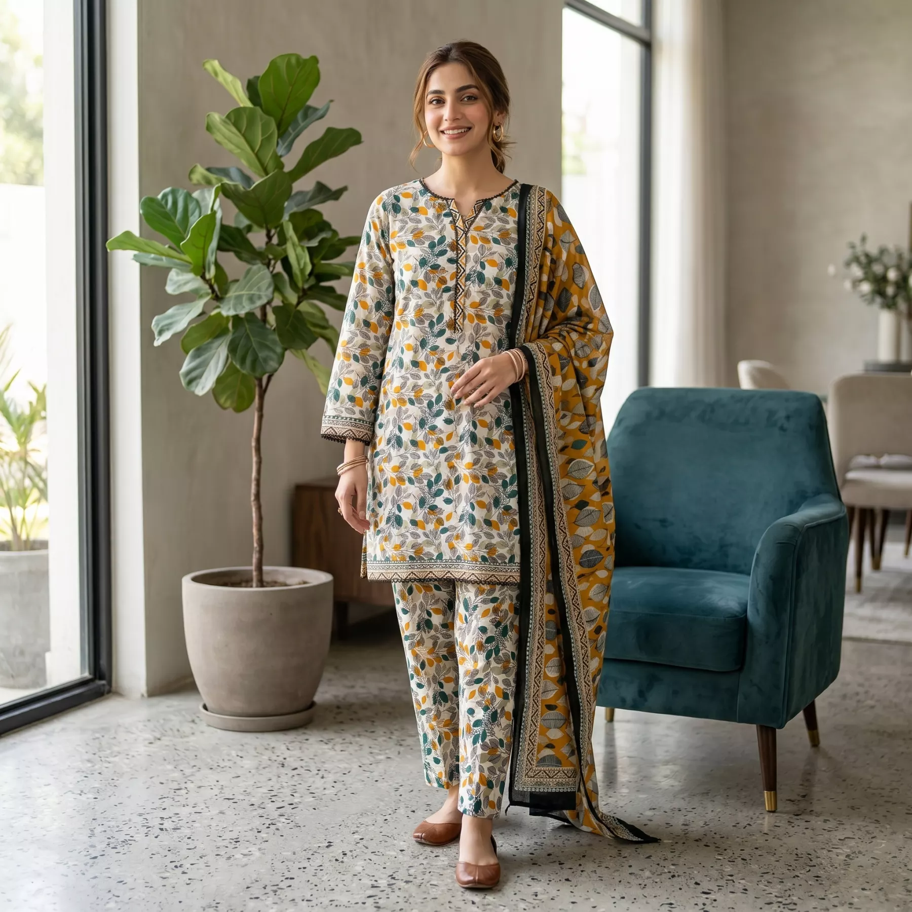 Autumn Leaf print 3 piece Suit