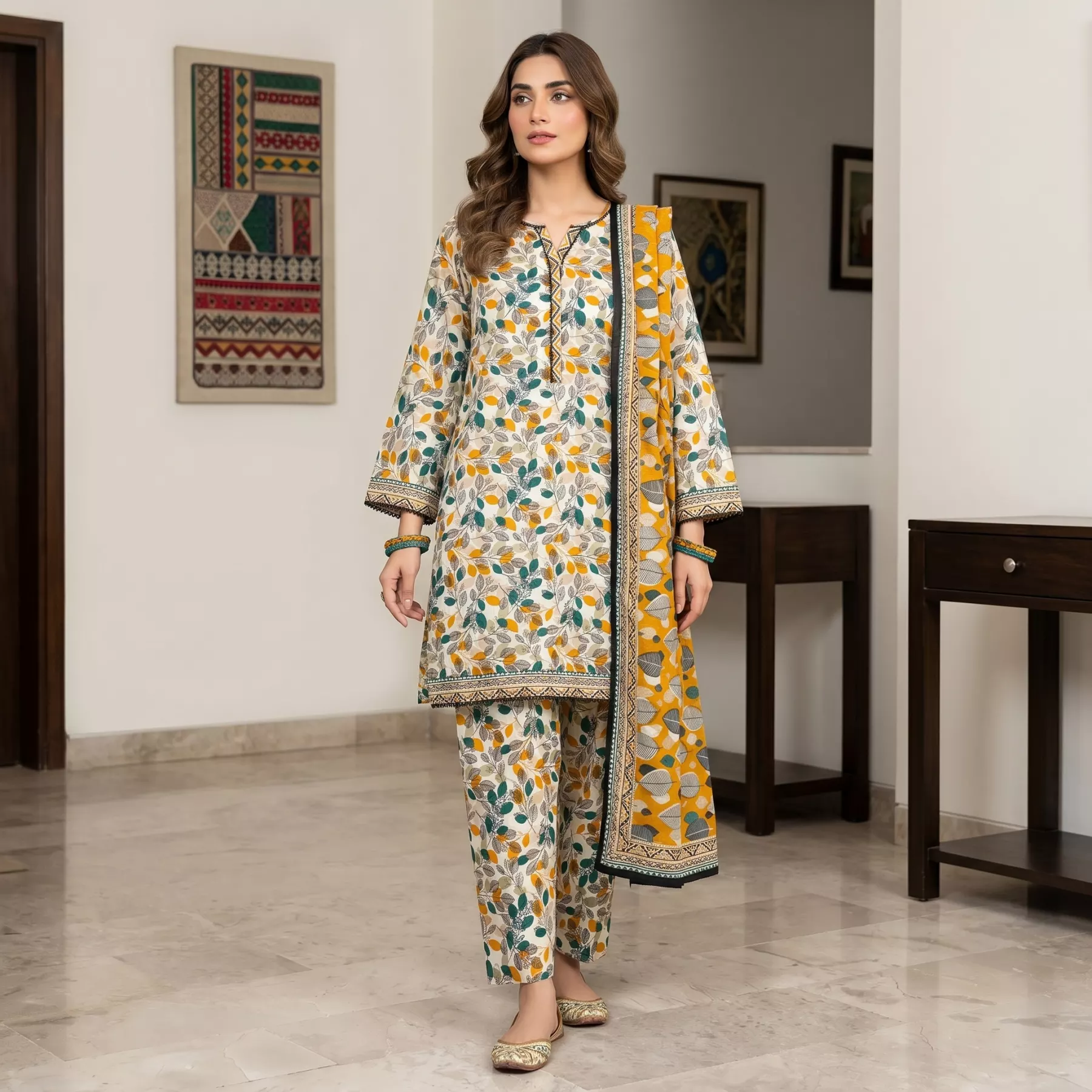 Autumn Leaf print 3 piece Suit