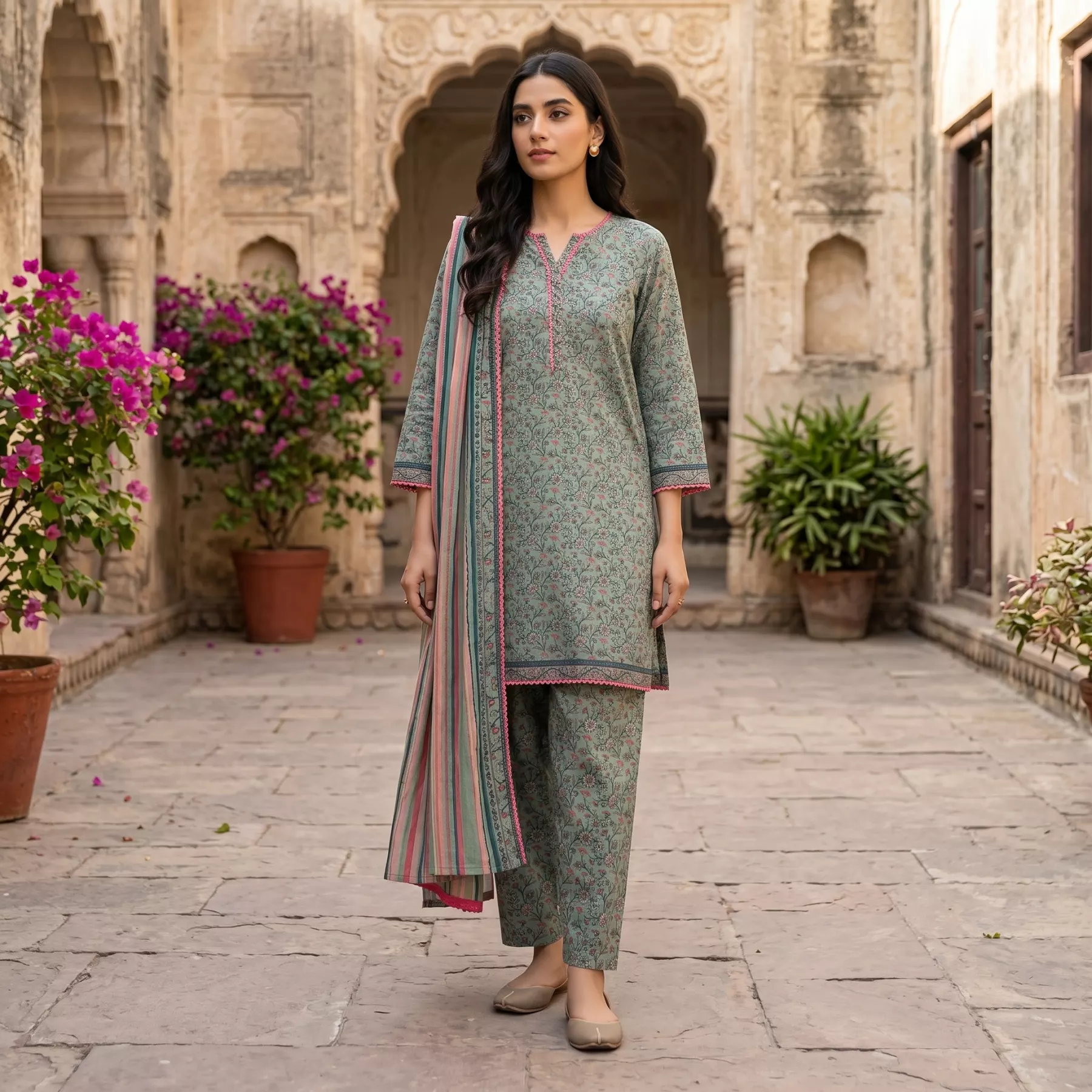 Elegent Green 3 Piece Lawn Stitched Suit