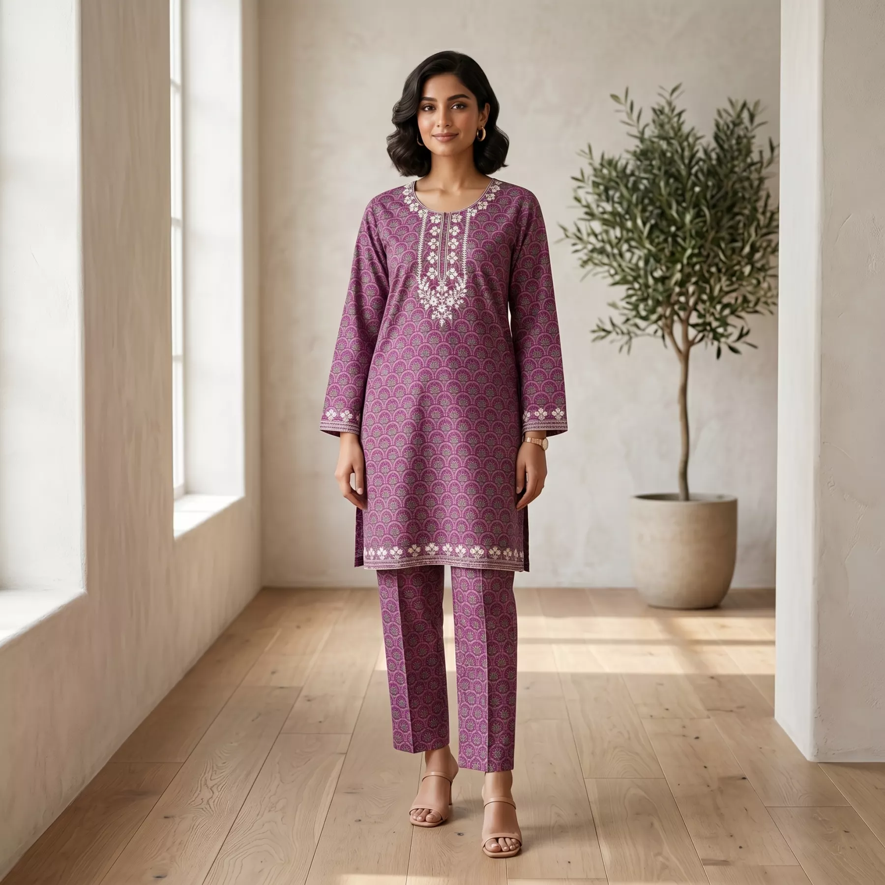 Purple Embroidered Printed Lawn Suit for Women